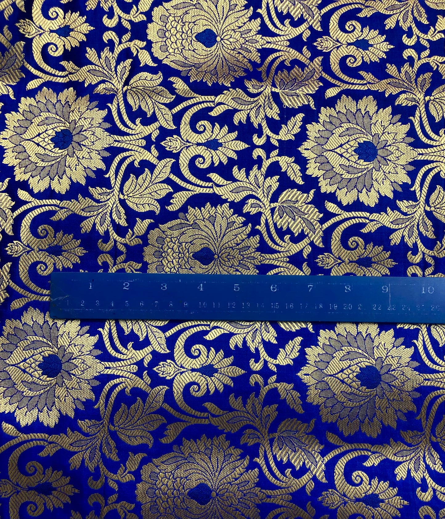 Indian Banarasi Brocade Fabric Blue and Gold color, Multiple lengths will come in the continuous piece - NF172