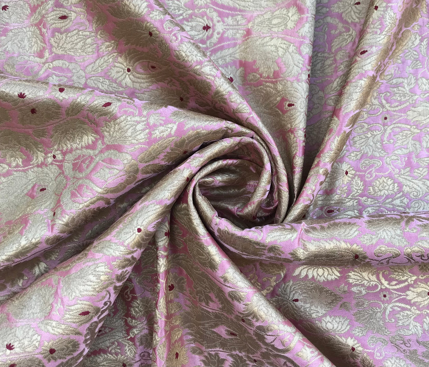 Indian Banarasi Brocade Fabric in Pink and Gold color, Multiple lengths will come in the continuous piece - NF1093