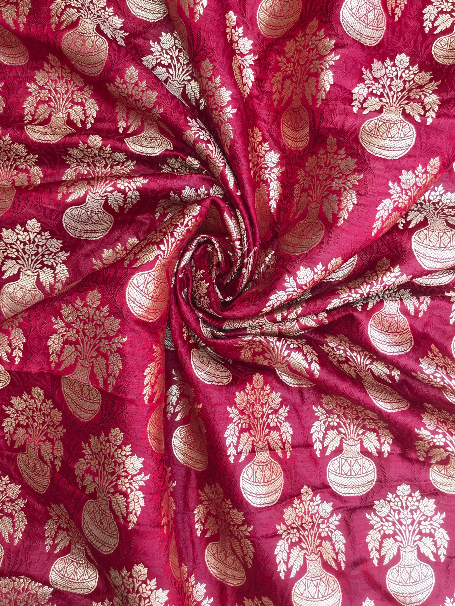 Indian Banarasi Brocade fabric in Red and Gold color, Multiple lengths will come in the continuous piece - NF437