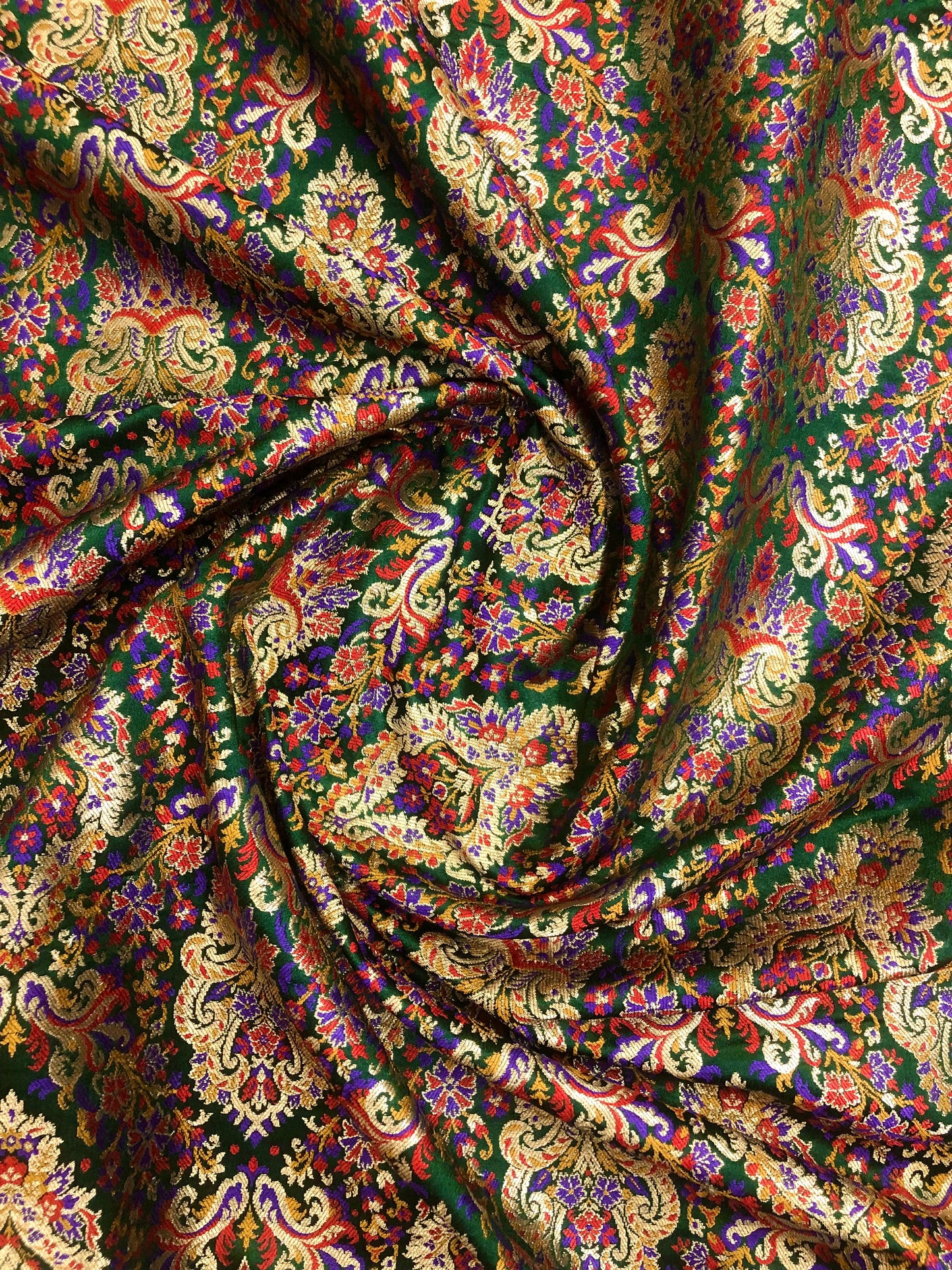 Indian Banarasi Brocade fabric in Green and Gold color, Multiple lengths will come in the continuous piece - NF594