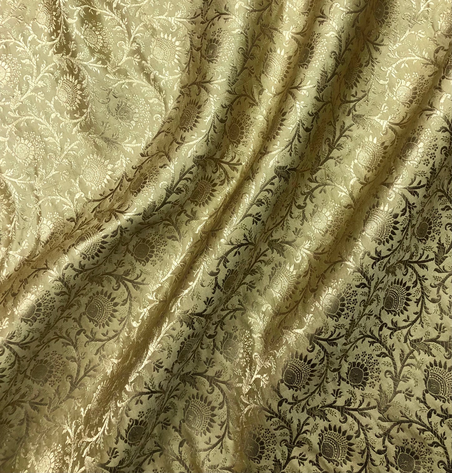 Indian Banarasi Brocade fabric in Beige and Gold color, Multiple lengths will come in the continuous piece - NF608