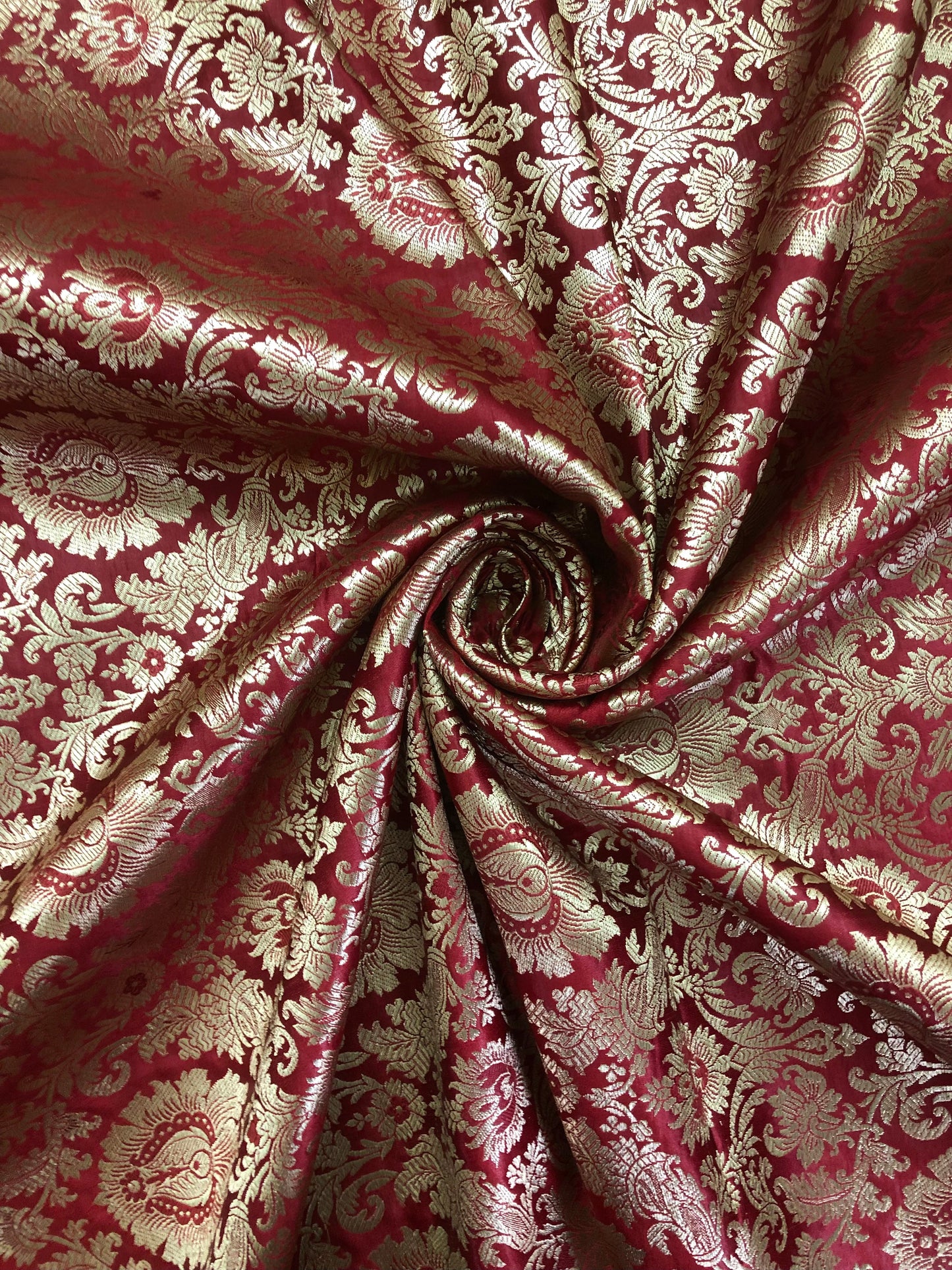 Indian Banarasi Brocade Fabric in dark Red and Gold color, Multiple lengths will come in a continuous piece - NF150