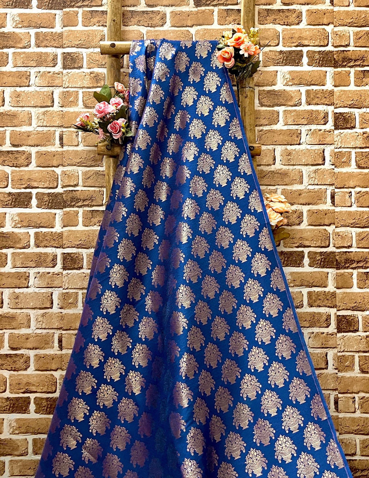 Banarasi Brocade fabric Blue and Gold Fabric, Wedding Brocade Fabric, Fabric Multiple yardage will come in the continuous length NF310