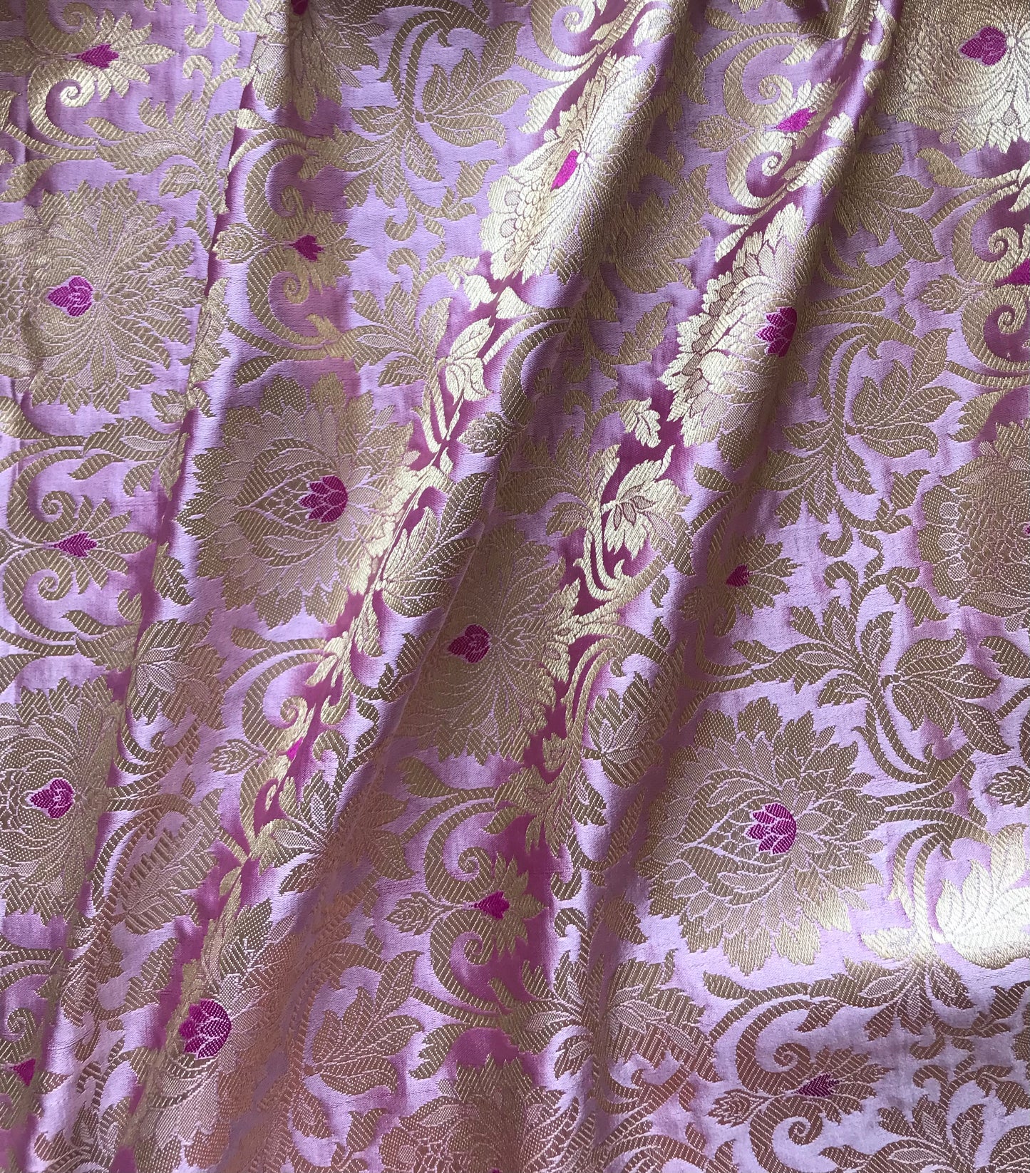 Indian Banarasi Brocade fabric in Purple and Gold color, Multiple lengths will come in the continuous piece - NF2004