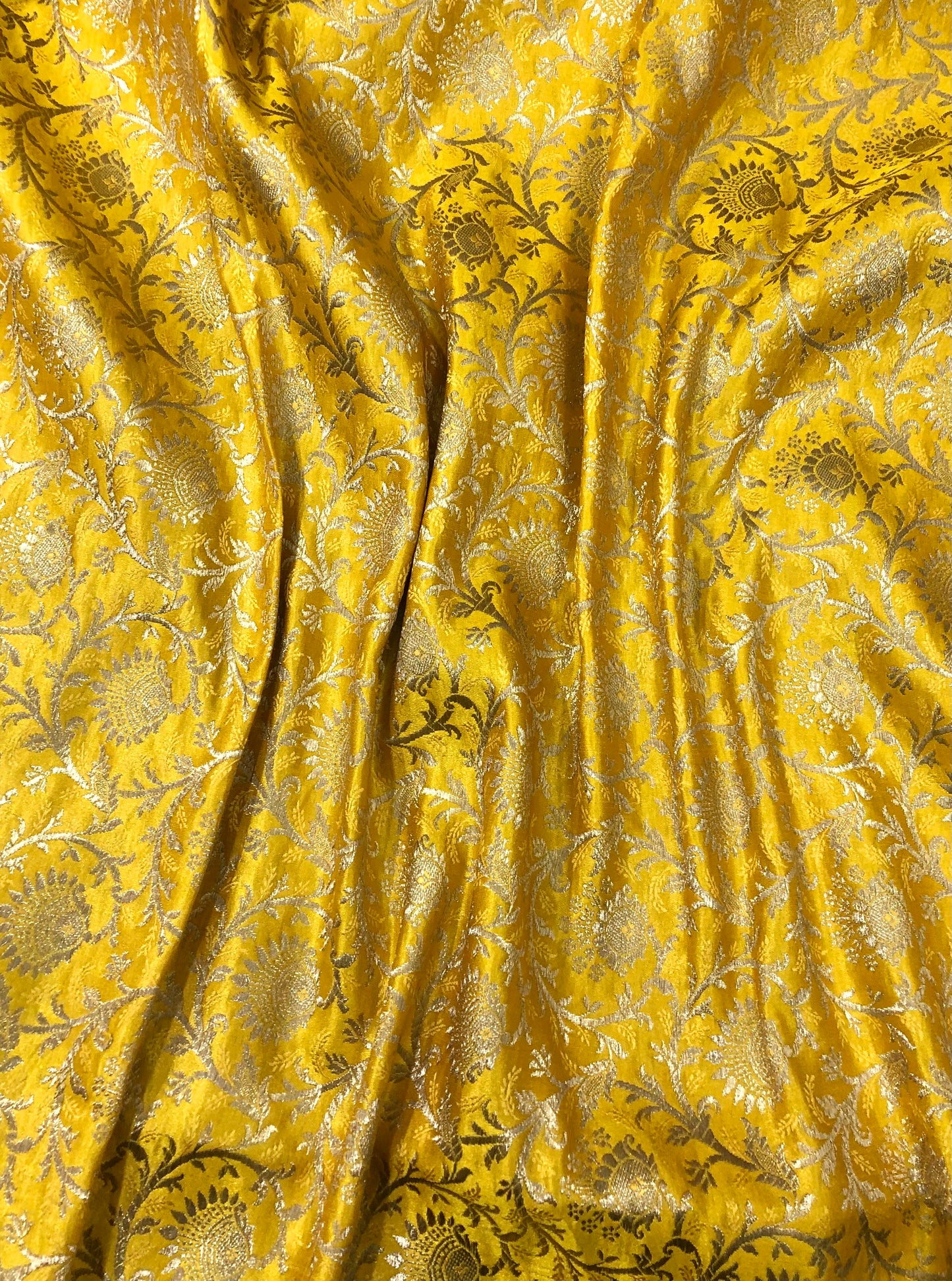 Indian Banarasi Brocade Fabric in yellow and Gold color, Multiple lengths will come in the continuous piece - NF331