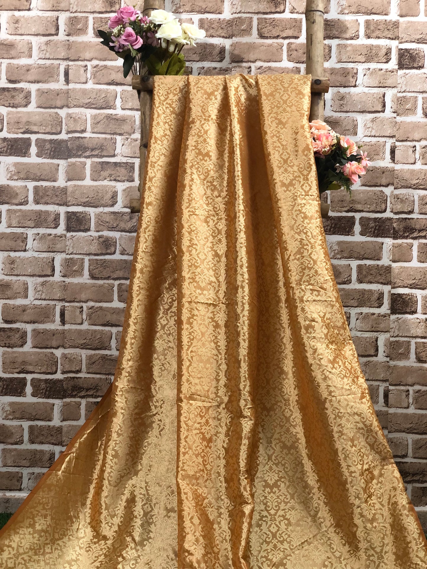 Indian Banarasi Brocade Fabric in Gold/Mustard color, Multiple lengths will come in the continuous piece - NF329