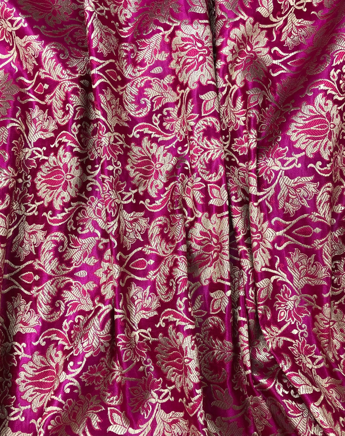 Indian Banarasi Brocade Fabric in Hot Pink and Gold color, Multiple lengths will come in the continuous Piece - NF426