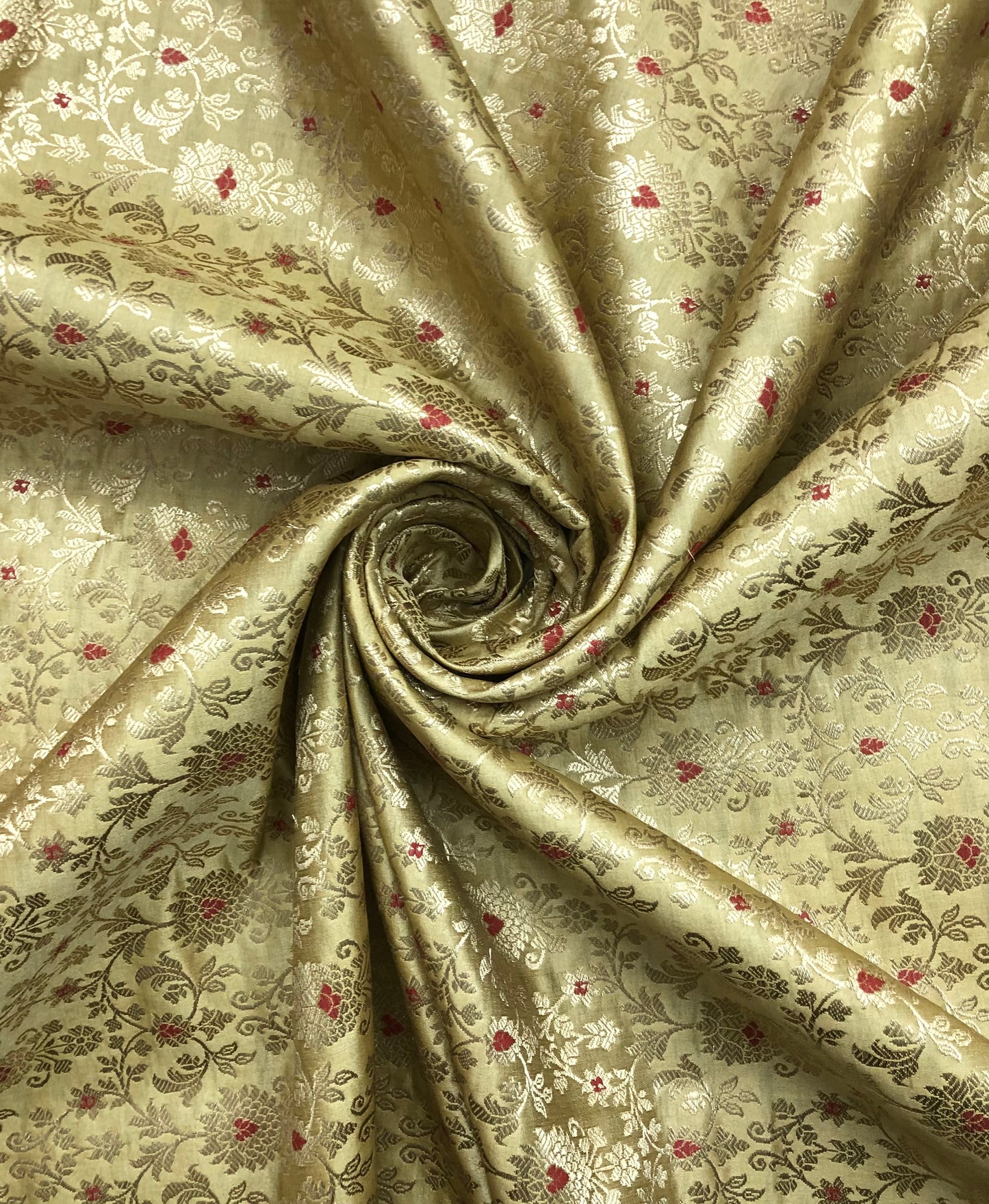 Indian Banarasi Brocade fabric in Beige and Gold color, Multiple lengths will come in a continuous piece - NF712