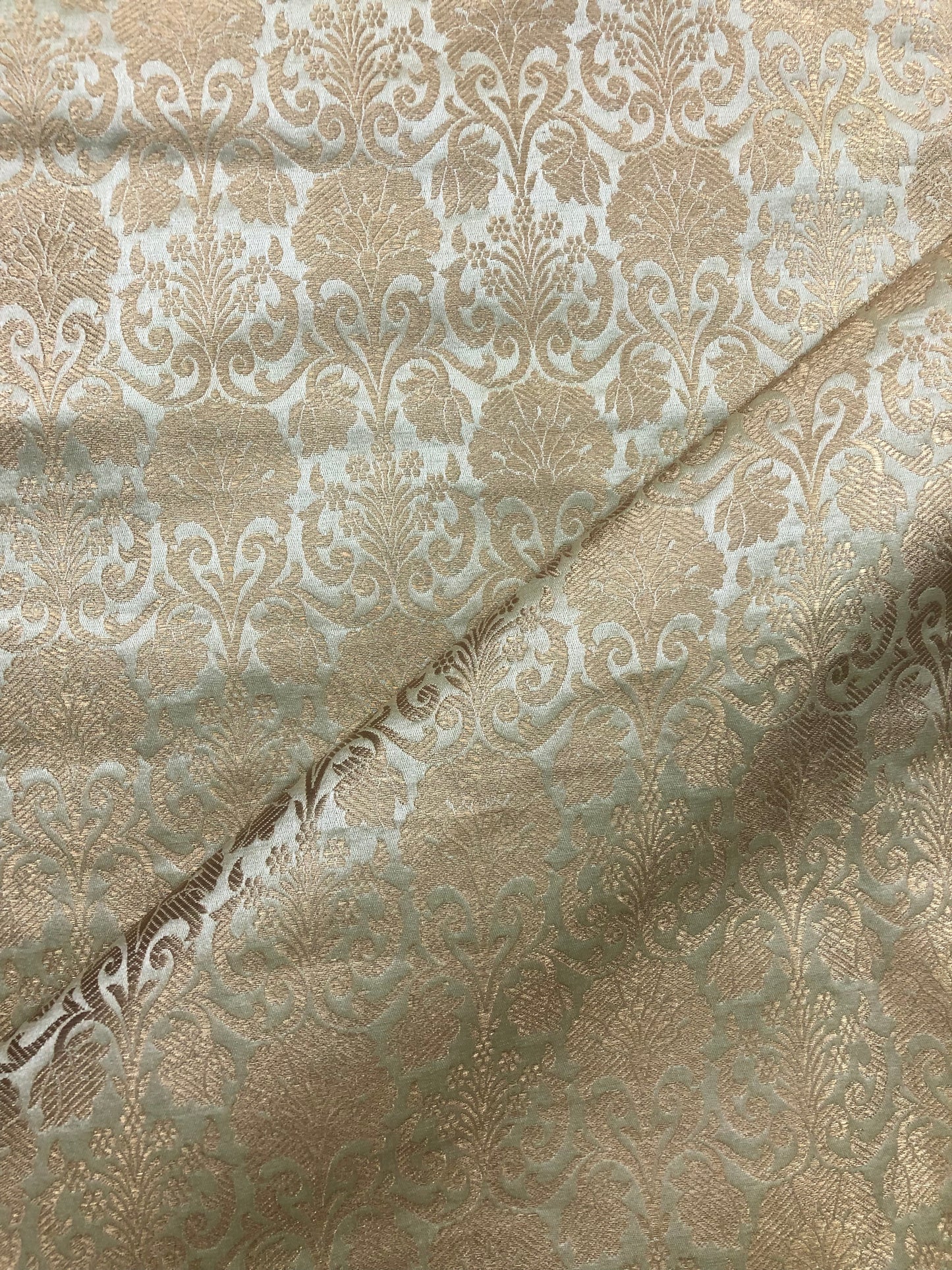 Indian Banarasi Brocade Fabric in Sage Green and Gold color, Multiple lengths will come in the continuous piece - NF901