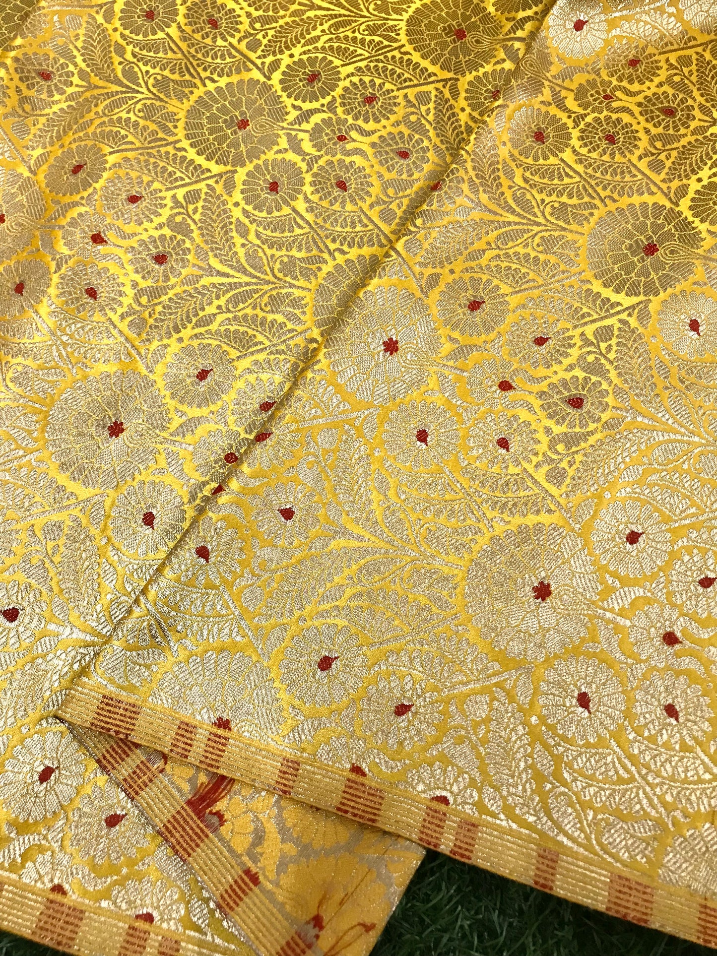 Indian Banarasi Brocade fabric in Blue and Gold color, Multiple lengths will come in the continuous piece - NF313