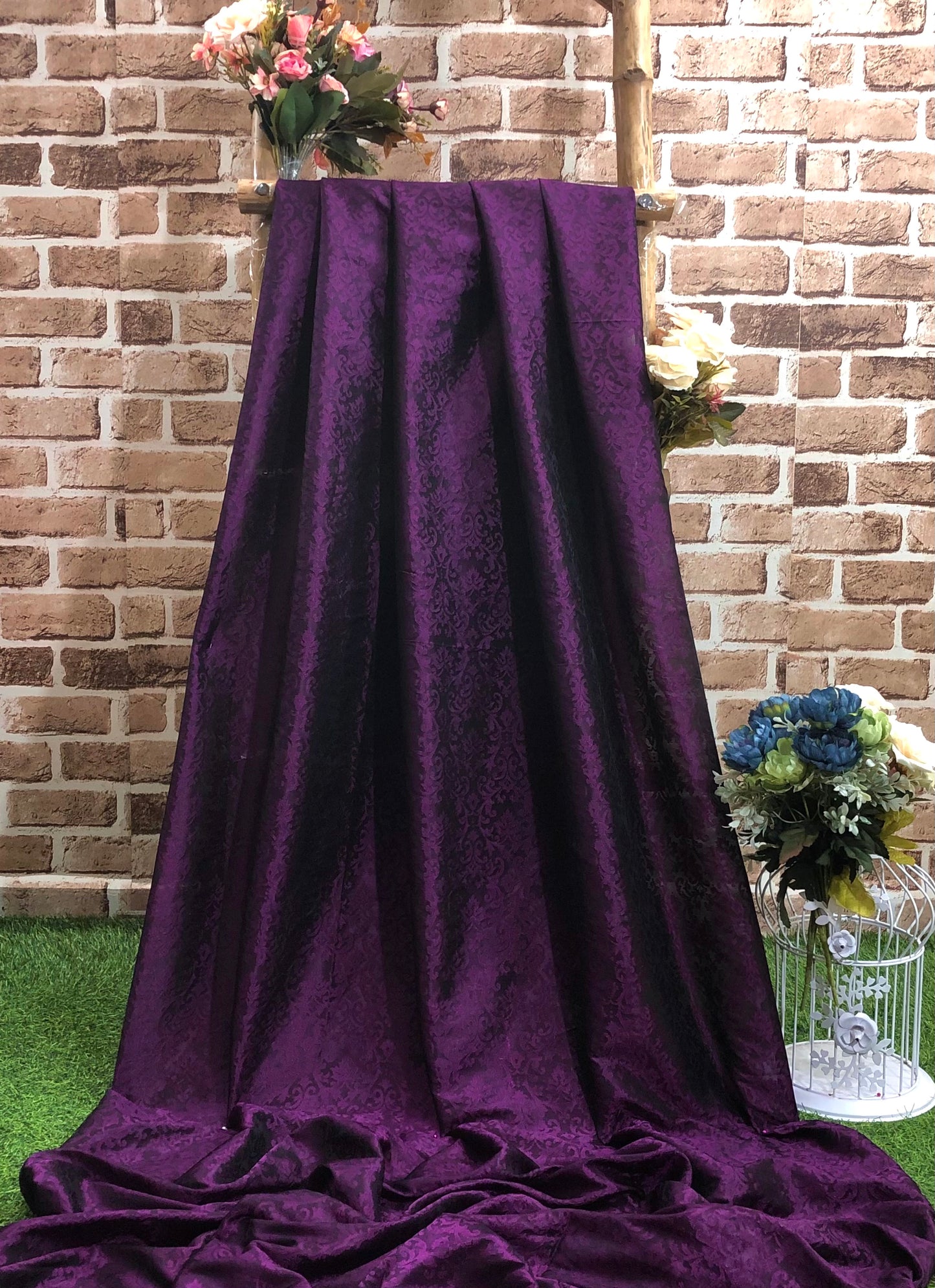 Indian Banarasi Brocade Fabric in Purple Color, Multiple lengths will come in the continuous piece - NF162