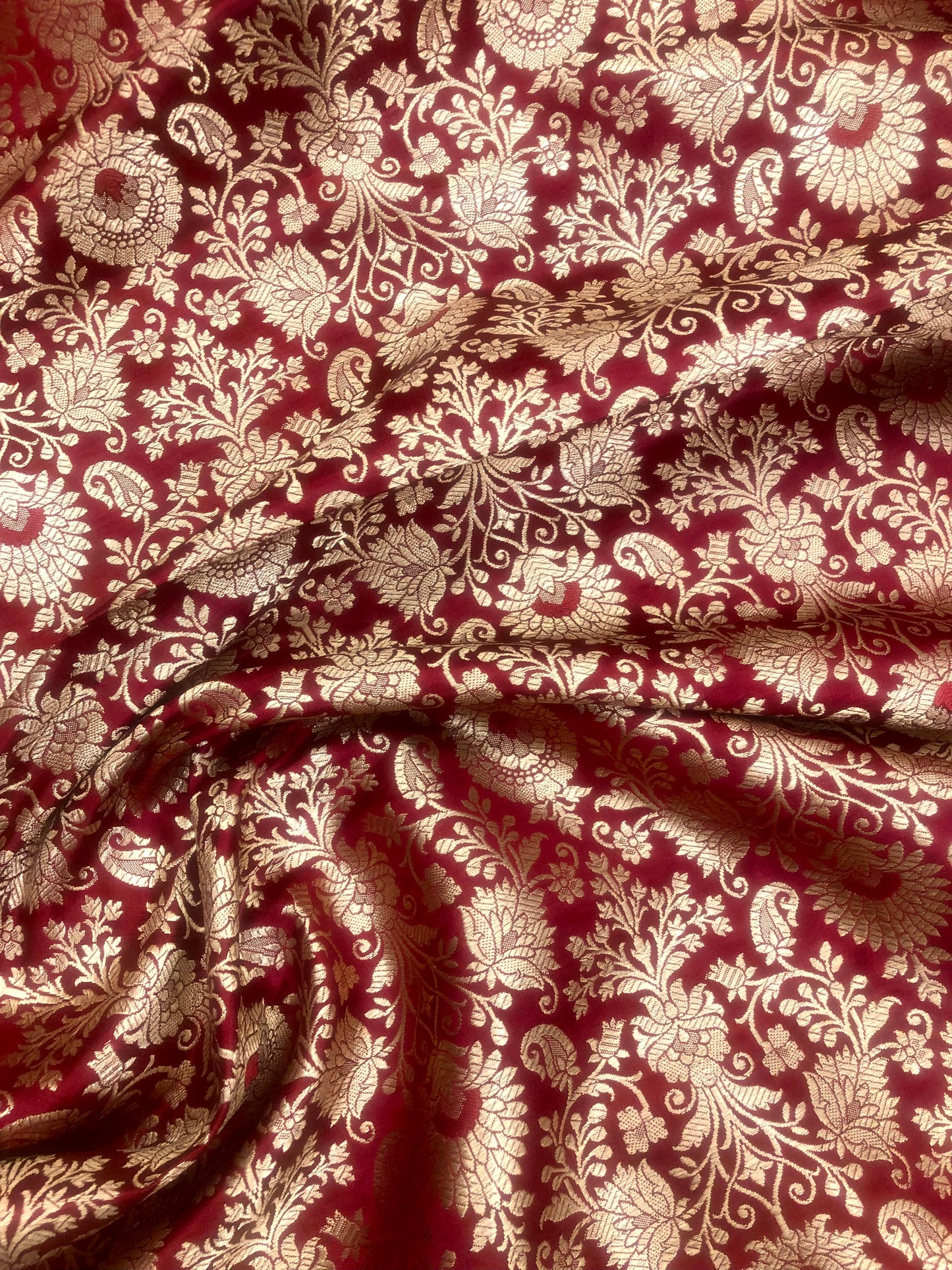 Indian Banarasi Brocade Fabric in Red and Gold color, Multiple lengths will come in the continuous piece - NF376