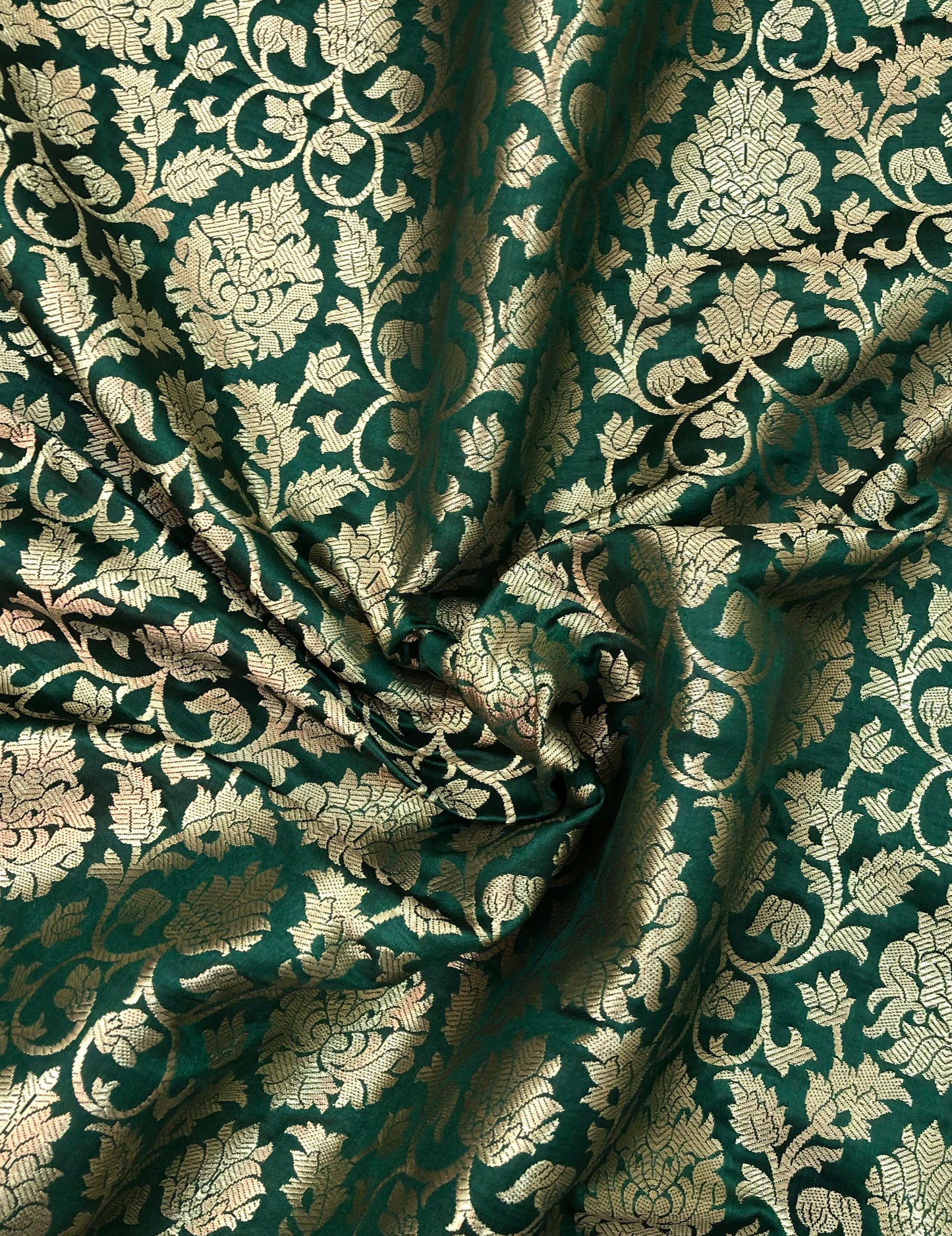 Banarasi brocade fabric, Green gold rayon silk brocade fabric, Wedding inspiration, Home décor fabric, Metallic brocade, Historical fabric - NFAF794