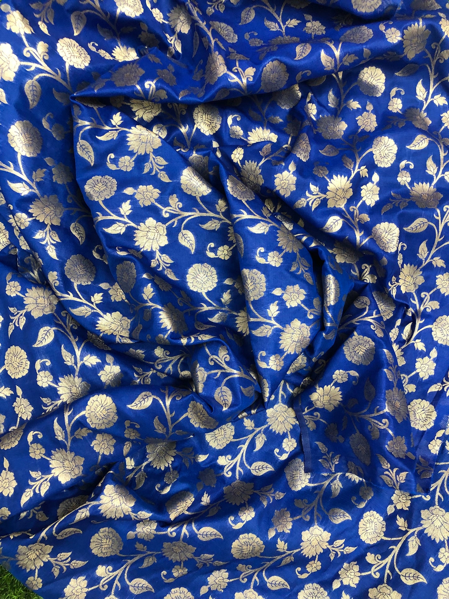 Indian Banarasi Brocade in Royal Blue and gold color, Multiple lengths will come in the continuous piece - NF766