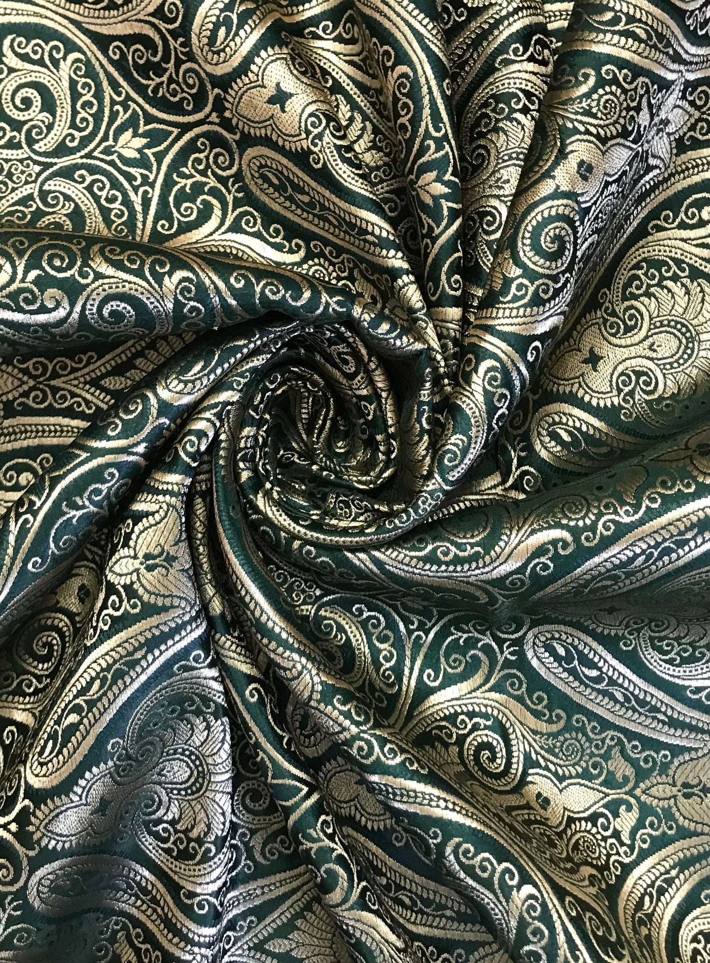 Indian Banarasi Brocade Fabric in Green and Gold color, Multiple lengths will come in the continuous piece - NF182