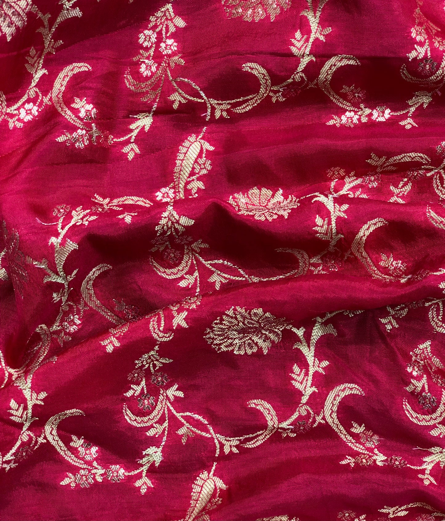 Indian Banarasi Brocade Silk Fabric in Coral and Gold  color, Multiple lengths will come in the continuous piece - NF579