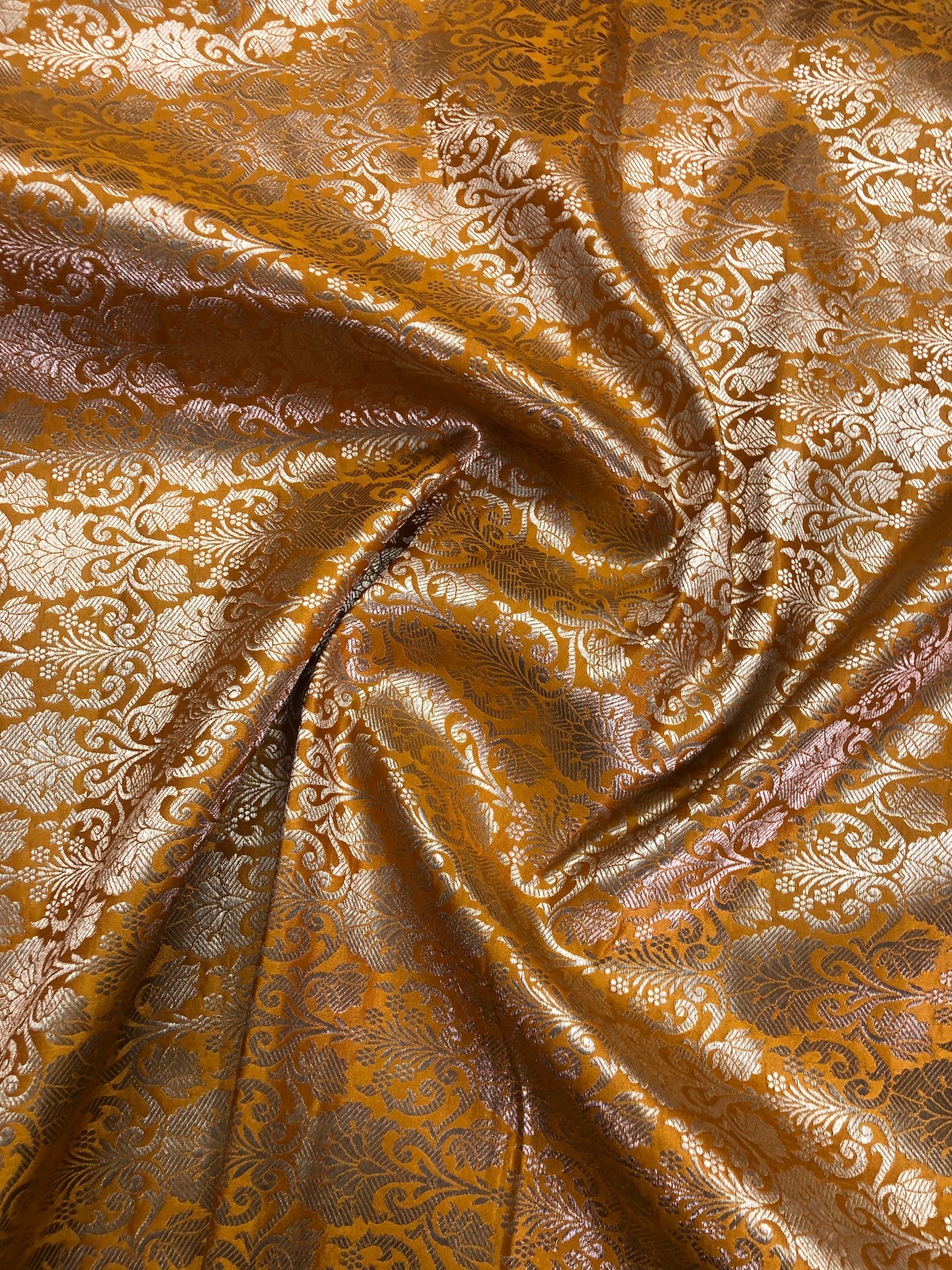 Indian Banarasi Brocade Fabric in Mustard Yellow and Gold color, Multiple lengths will come in the continuous piece - NF607