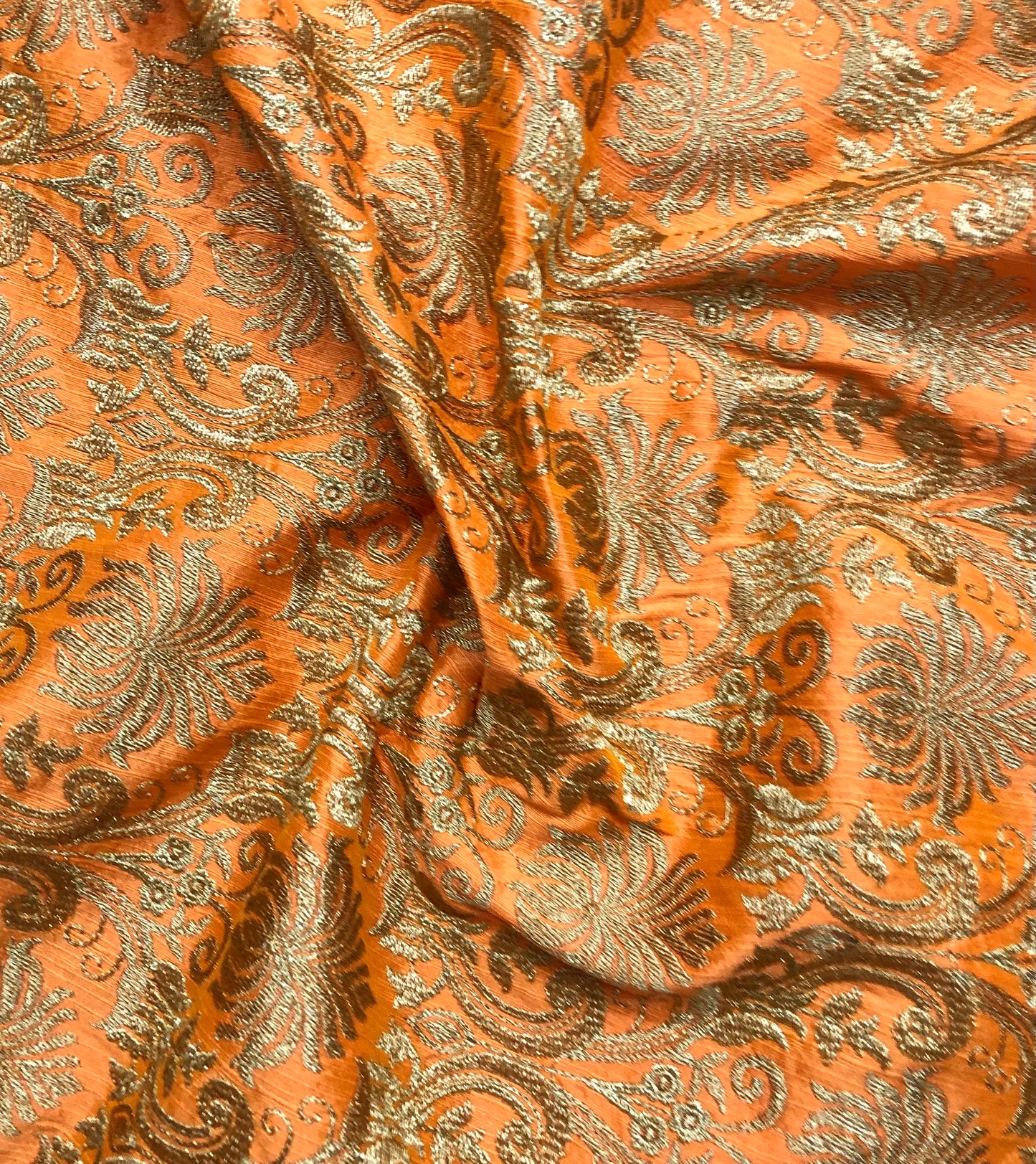 Indian Embroidered Fabric in Orange color, Multiple lengths will come in the continuous piece - NF842