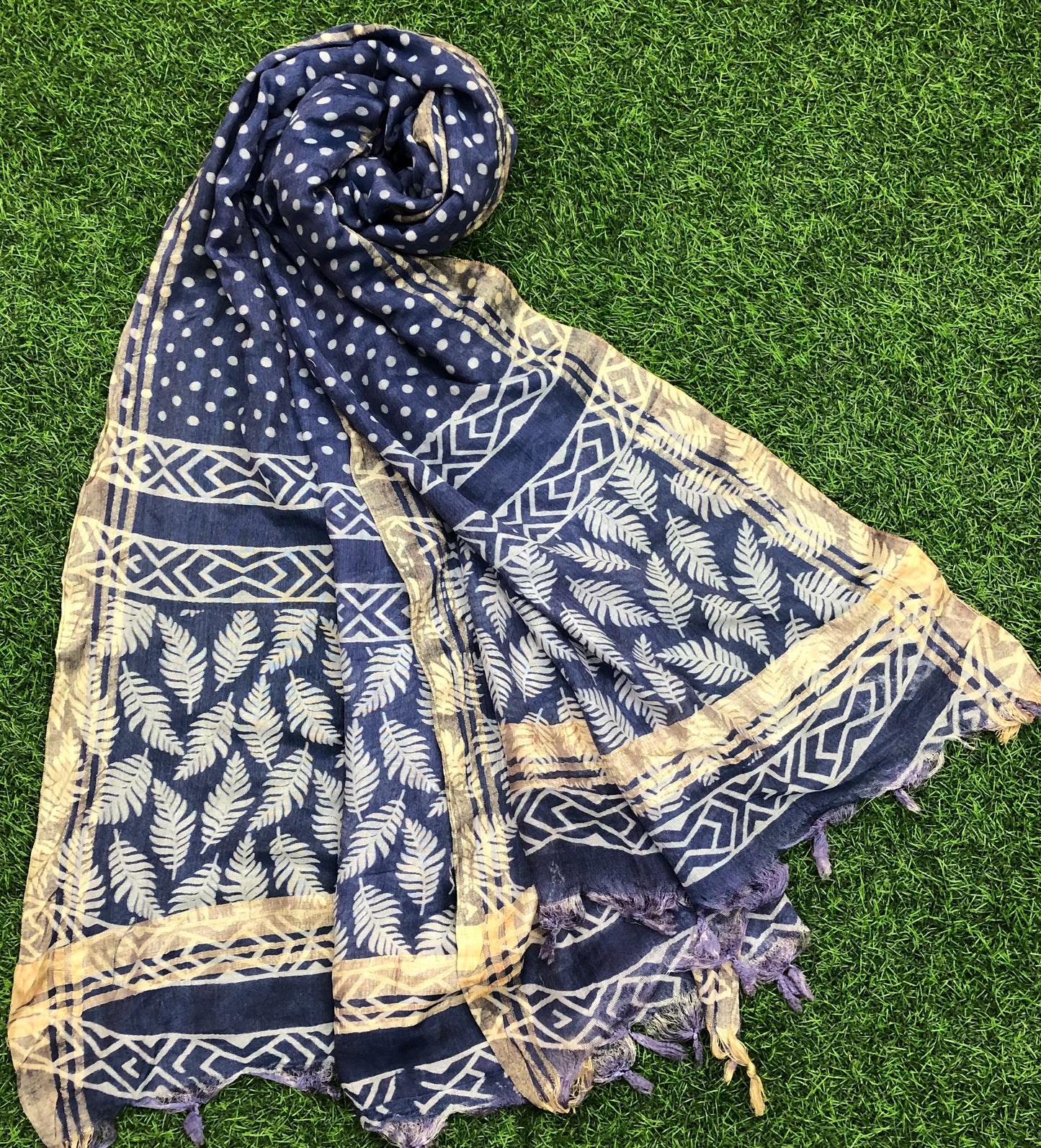 Handloom Cotton Scarf, indigo color scarf, Block printing, Vegetable Dyed Stole, Handmade Dupatta/Shawl, Indian Khadi Cotton DP109