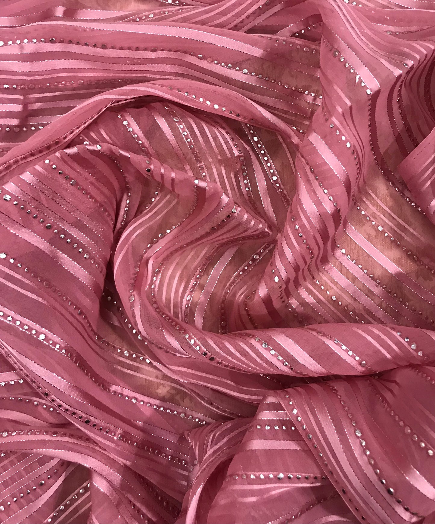 viscose organza Sheer embroidery Fabric in Pink and Silver color, Multiple lengths will come in the continuous piece - NF54B