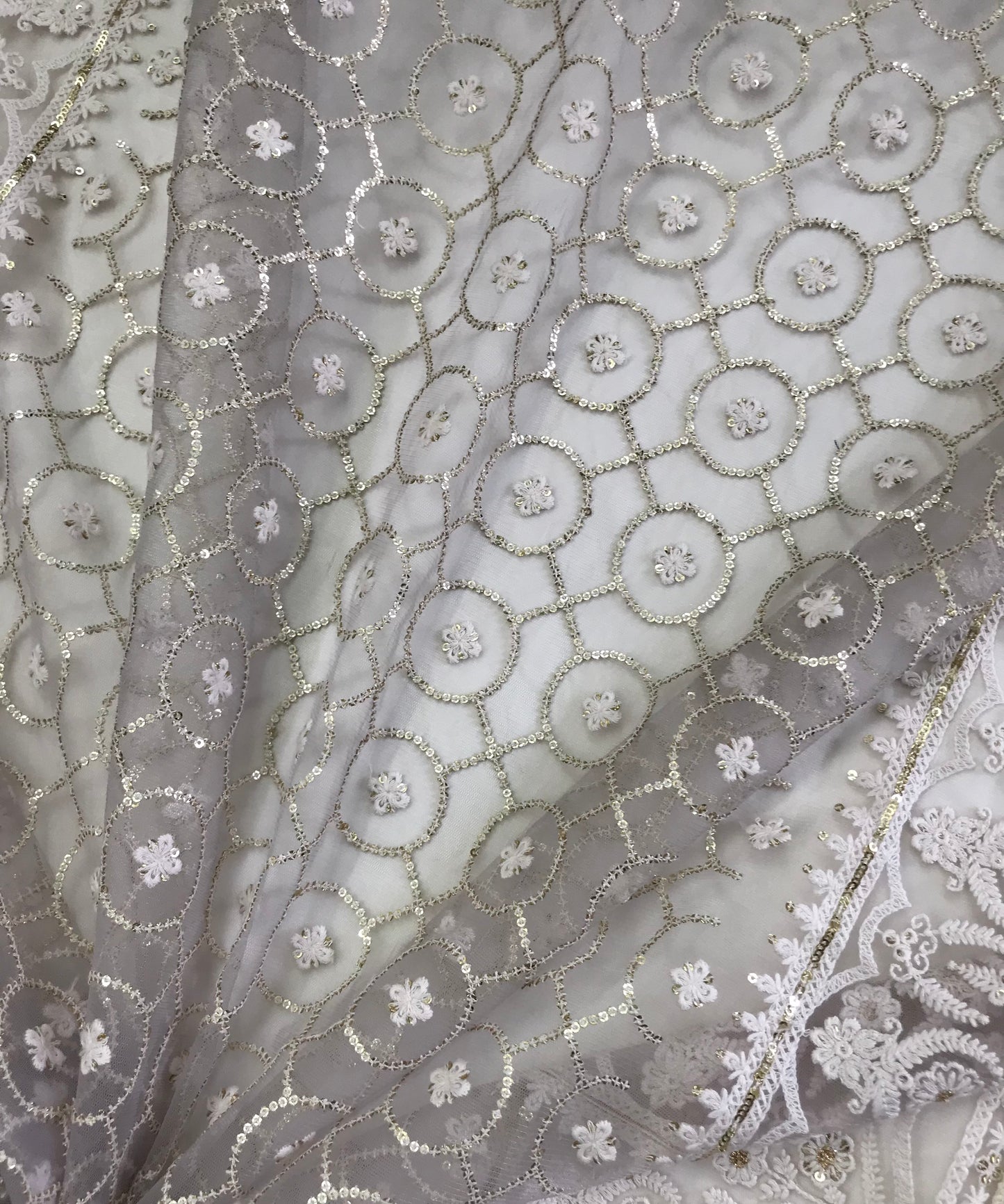 Soft Gray Embroidered Net dupatta with Chikankari Embroidery, Tulle Fabric, Stole, Shawl, Scarf for women, Bridal Veil  DP2001