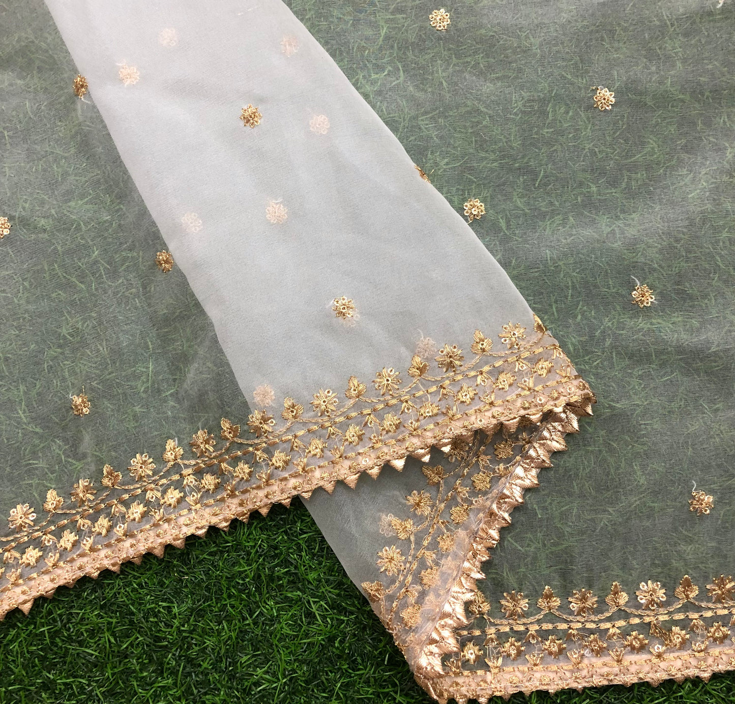 White & Gold Organza Dupatta and Sequins Embroidery, Indian Stole, Scarf for women, Bridal Wedding Fabric, Veil, DP12