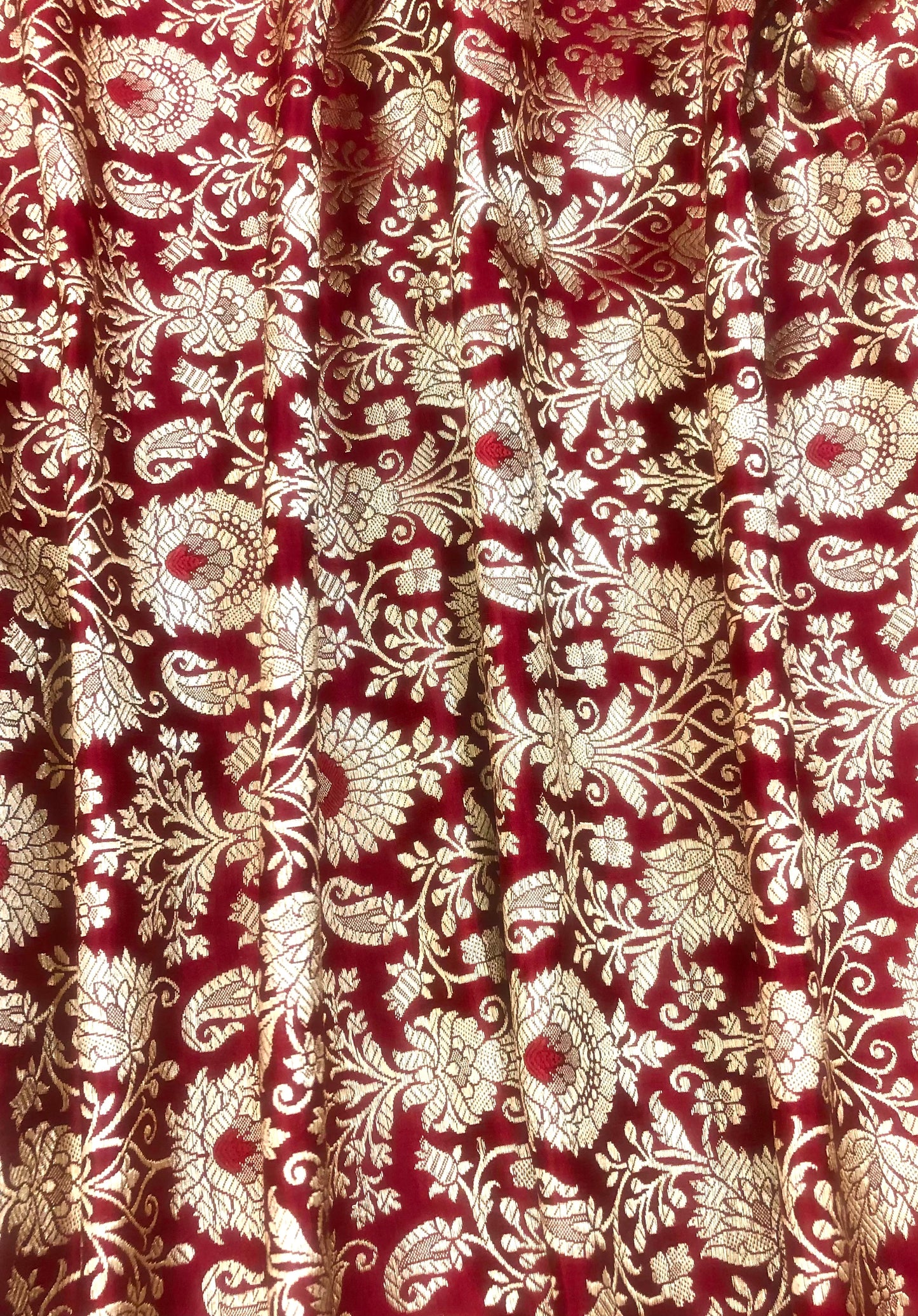 Indian Banarasi Brocade Fabric in Red and Gold color, Multiple lengths will come in the continuous piece - NF376