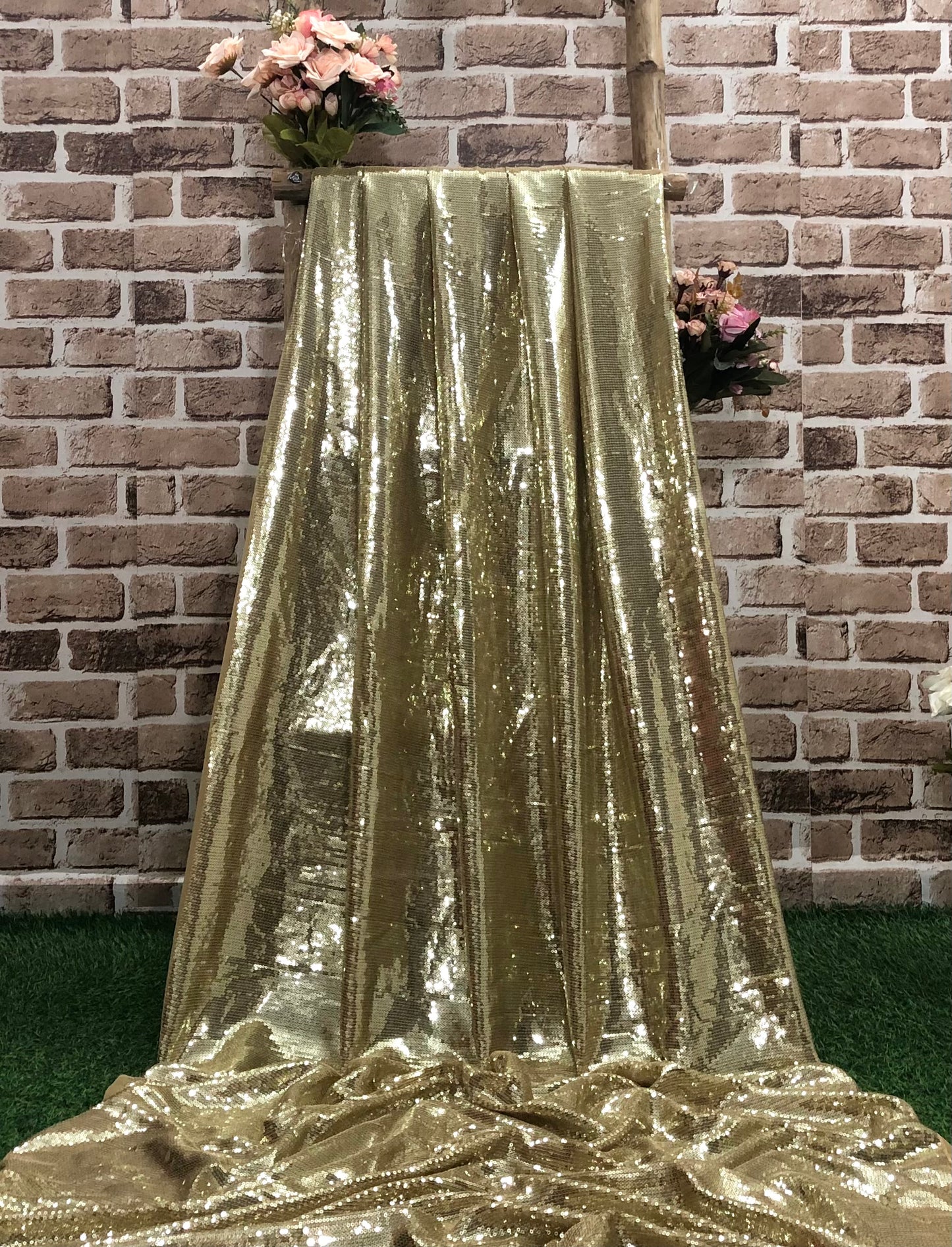 Light Gold Sequin Georgette Fabric,  Sequin Embroidery Fabric, Multiple lengths will come in the continuous piece - SQAF830