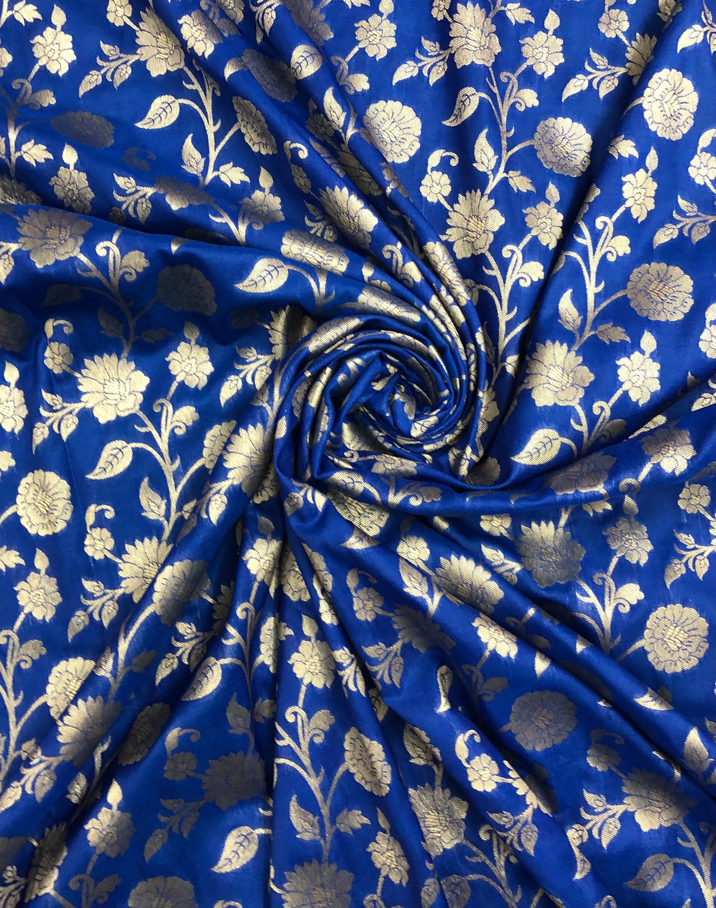 Indian Banarasi Brocade in Royal Blue and gold color, Multiple lengths will come in the continuous piece - NF766