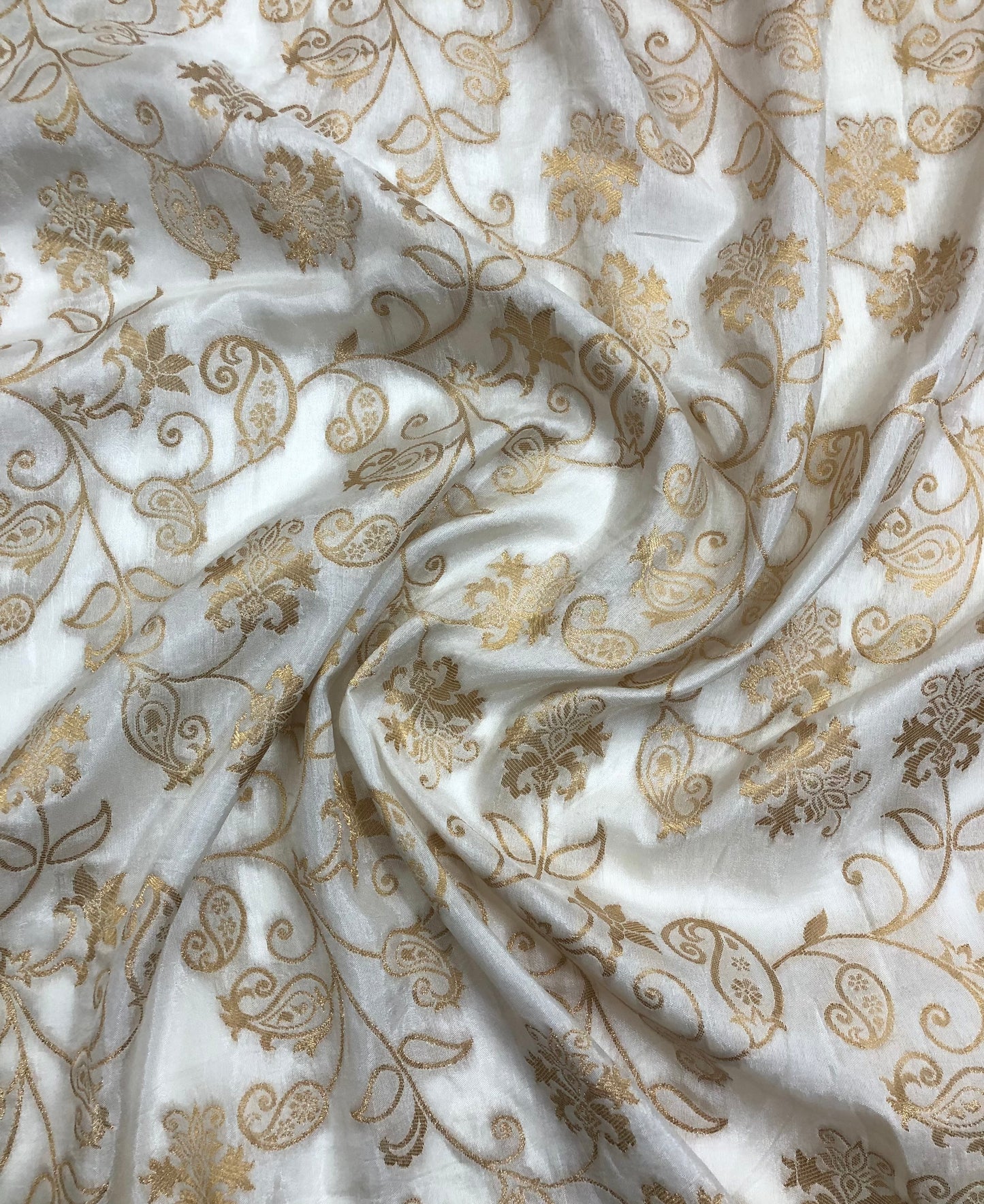 Off White and Gold Dola Silk Dyeable Fabric, Wedding Dress Fabric,  Multiple lengths will come in a continuous piece - NF862