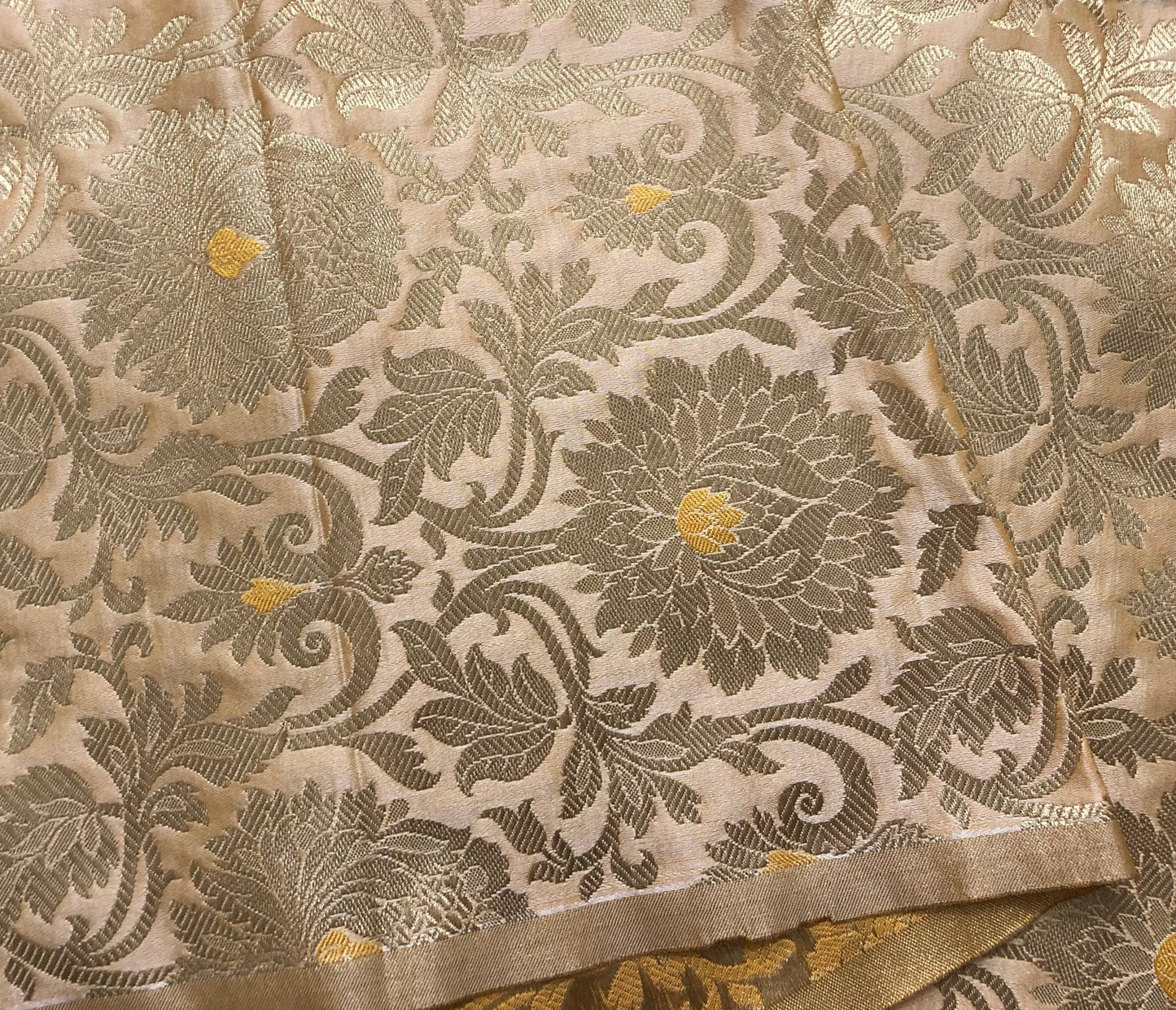 Indian Banarasi Brocade fabric in Beige and Gold color, Multiple lengths will come in the continuous piece - NF232