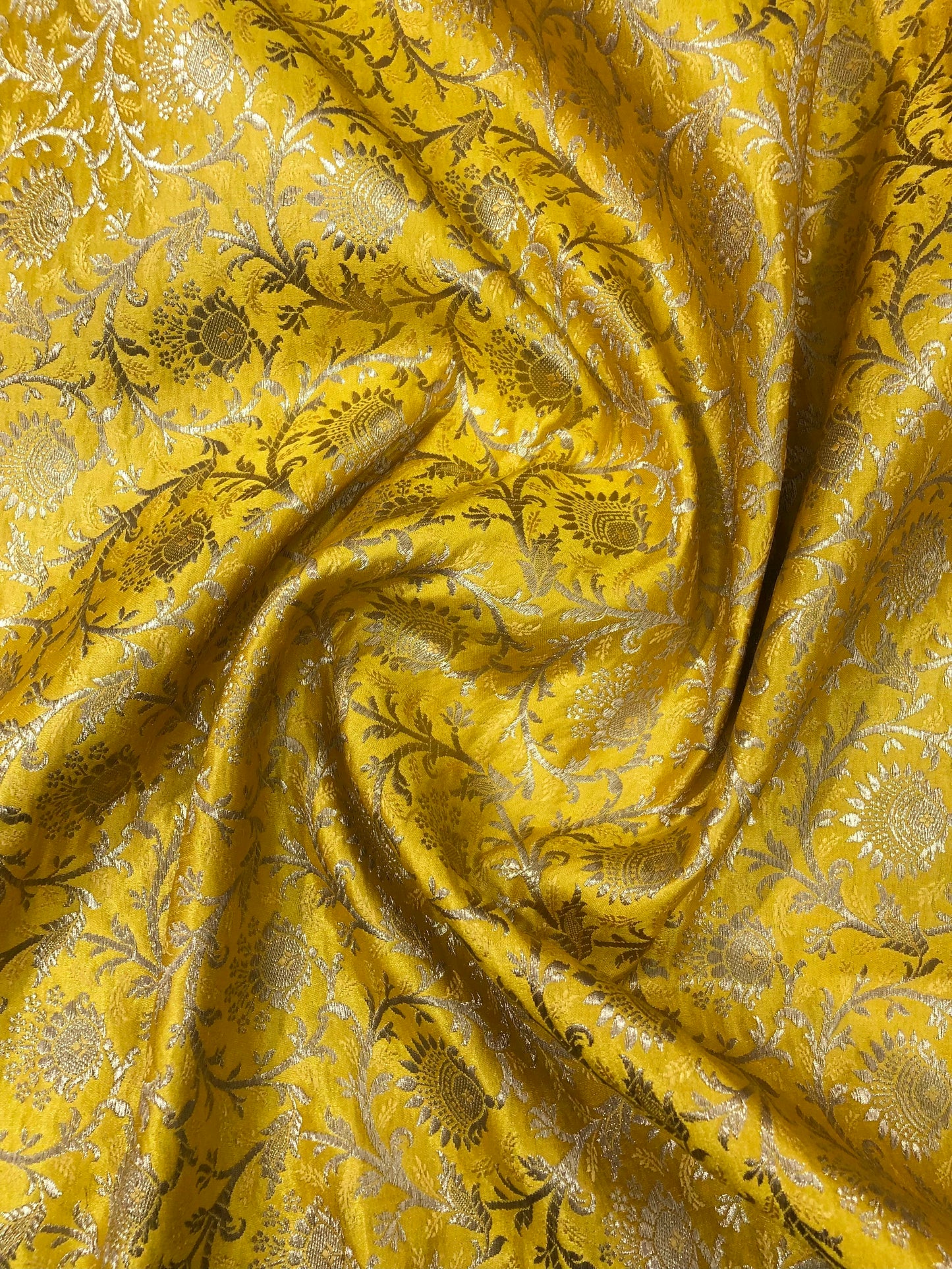 Indian Banarasi Brocade Fabric in yellow and Gold color, Multiple lengths will come in the continuous piece - NF331