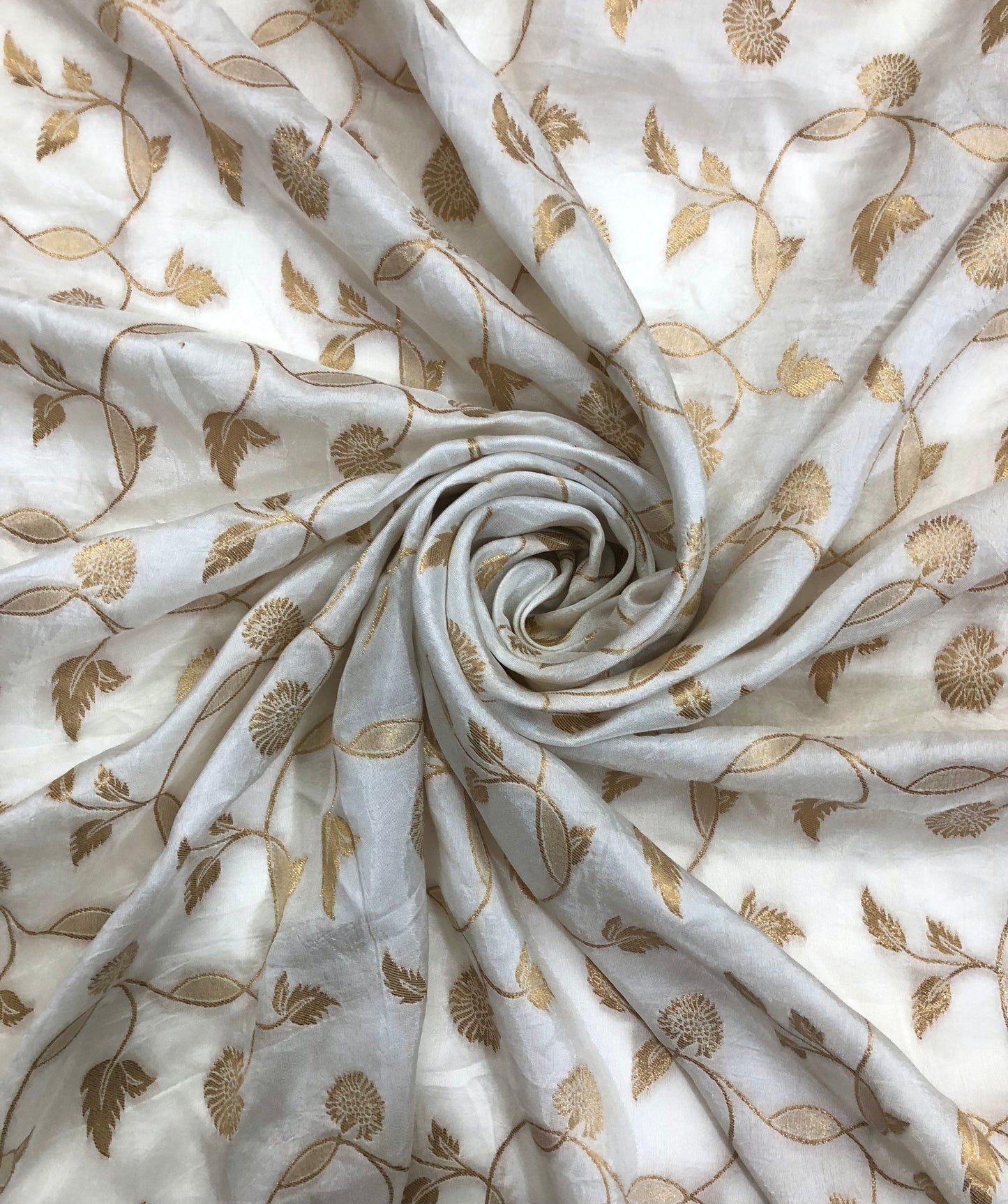 Off White and Gold Dola Silk Dyeable Fabric, Wedding Dress Fabric, Multiple lengths will come in the continuous piece - NF863