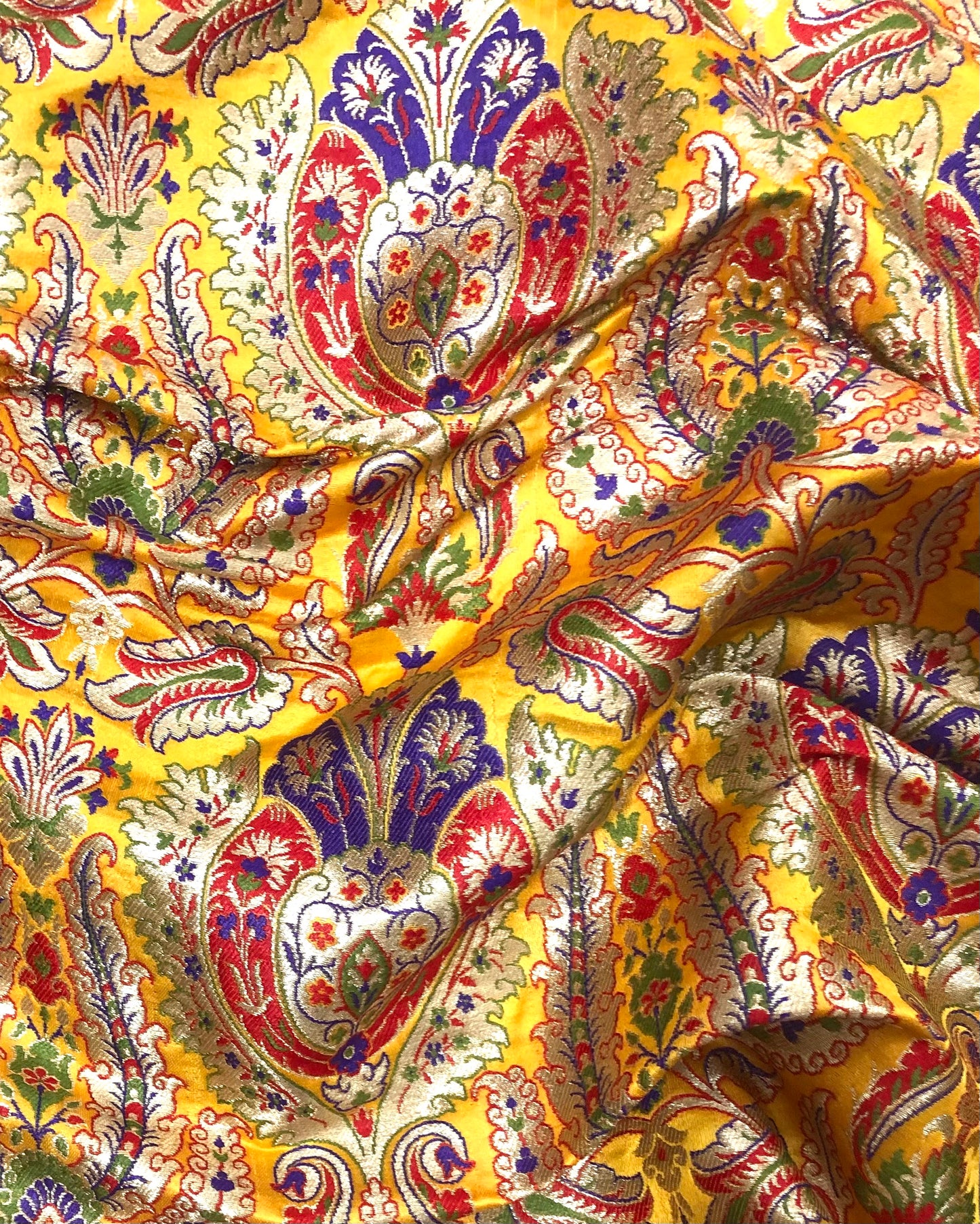 Indian Banarasi Brocade Fabric in Yellow and Gold color, Multiple lengths will come in the continuous piece - NF84