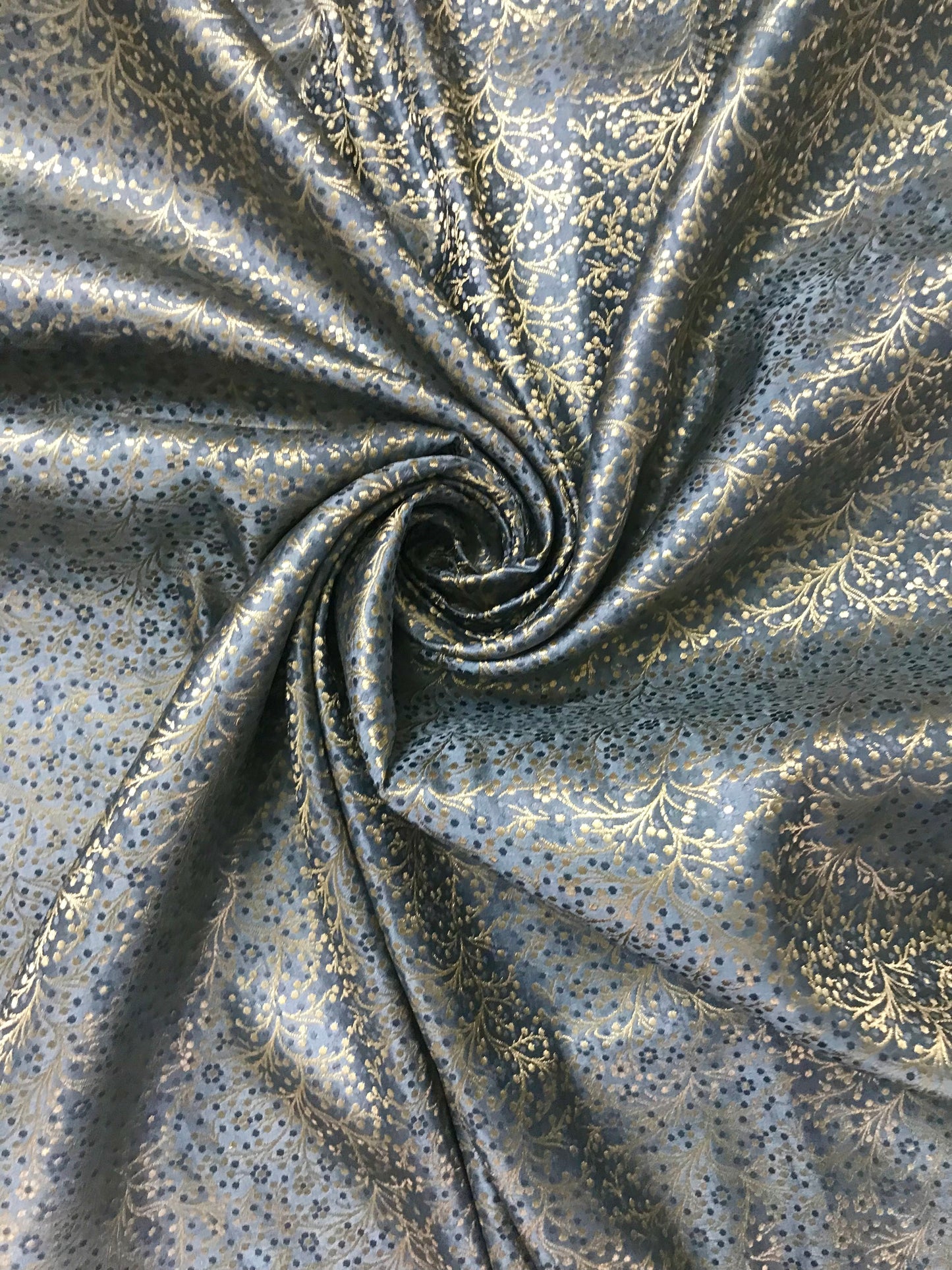 Indian Banarasi Brocade Fabric in Gray and Gold color, Multiple lengths will come in the continuous Piece - NF1089