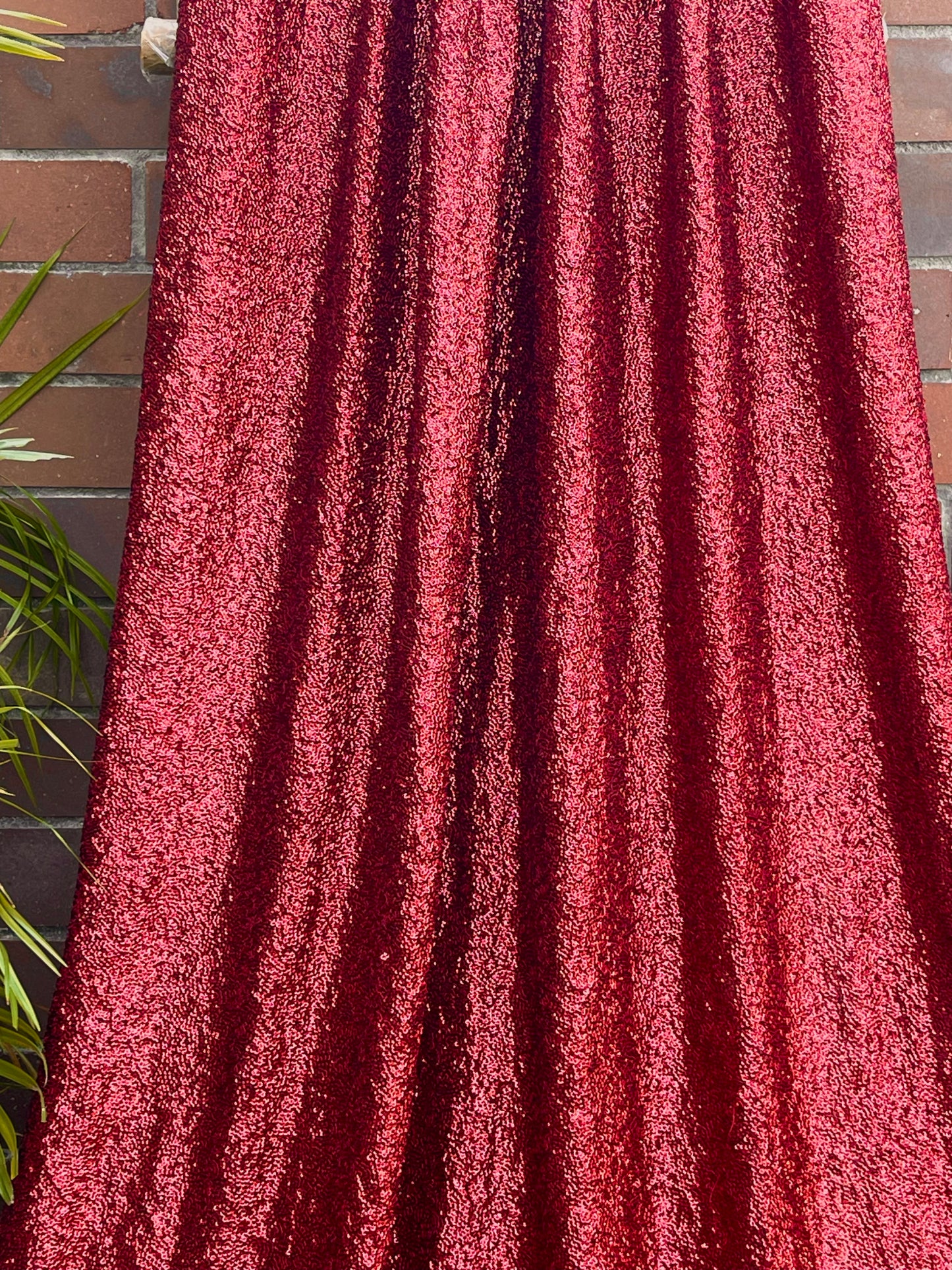 Embroidered Sequin Georgette Fabric in Red color, Multiple lengths will come in the continuous piece - SQAF22