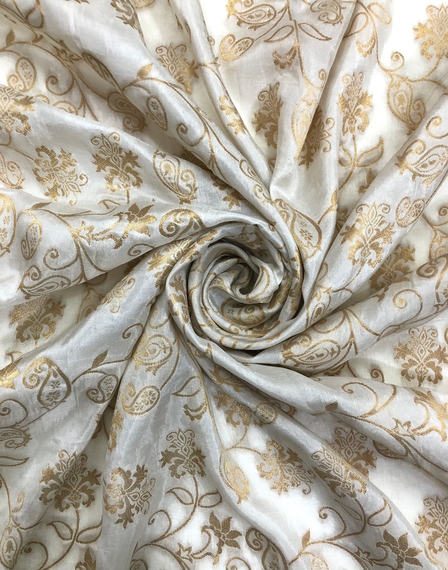 Off White and Gold Dola Silk Dyeable Fabric, Wedding Dress Fabric,  Multiple lengths will come in a continuous piece - NF862