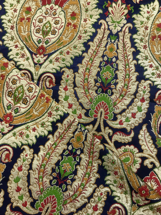 Banarasi Brocade fabric, Navy blue gold Rayon silk brocade,  Historical fabric, Hautecouture, Gold fabric, Vintage textile, Fashion fabric - NFAF772