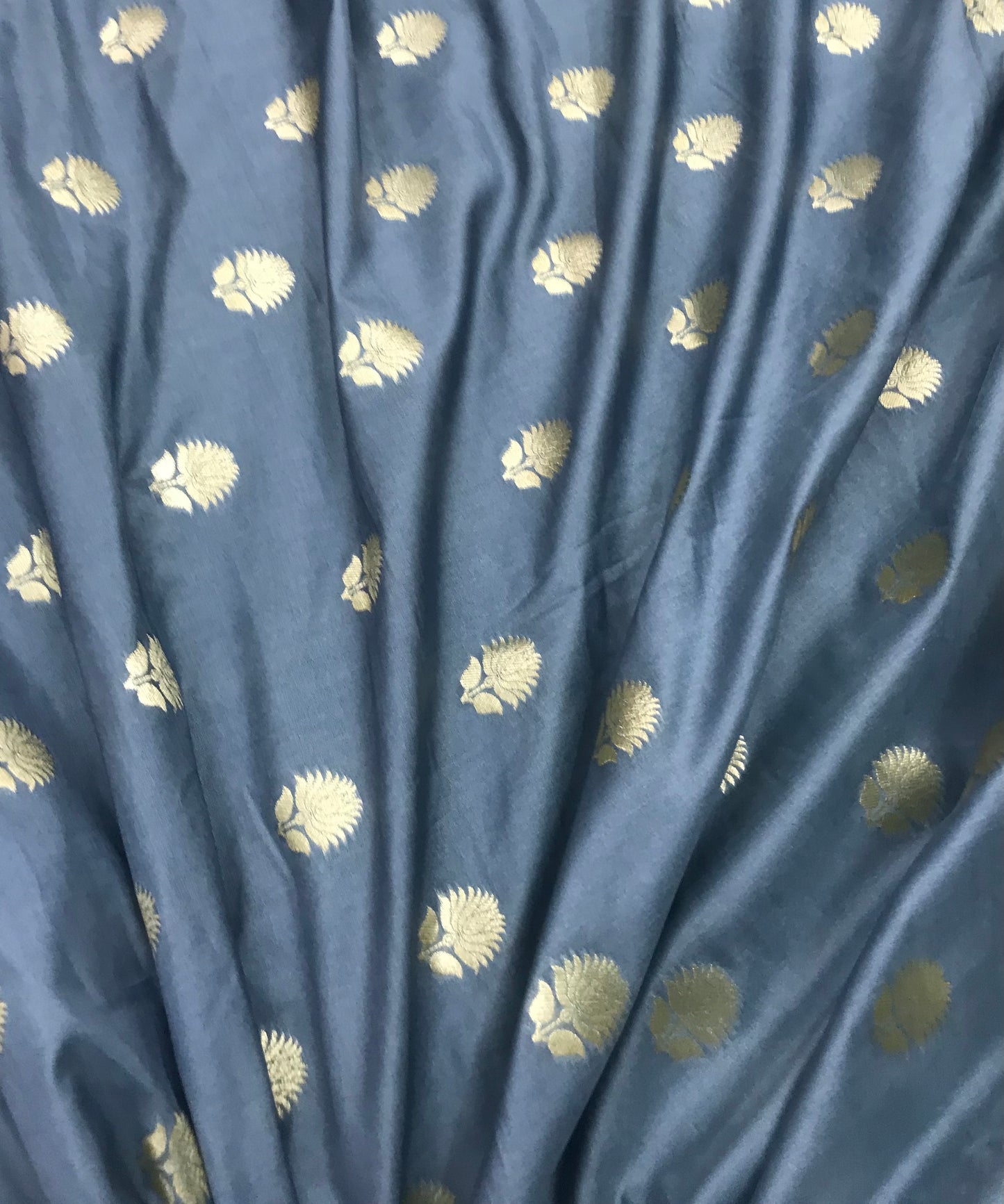 Indian Banarasi Brocade fabric in Gray and Gold color,  Multiple lengths will come in the continuous piece - NF224