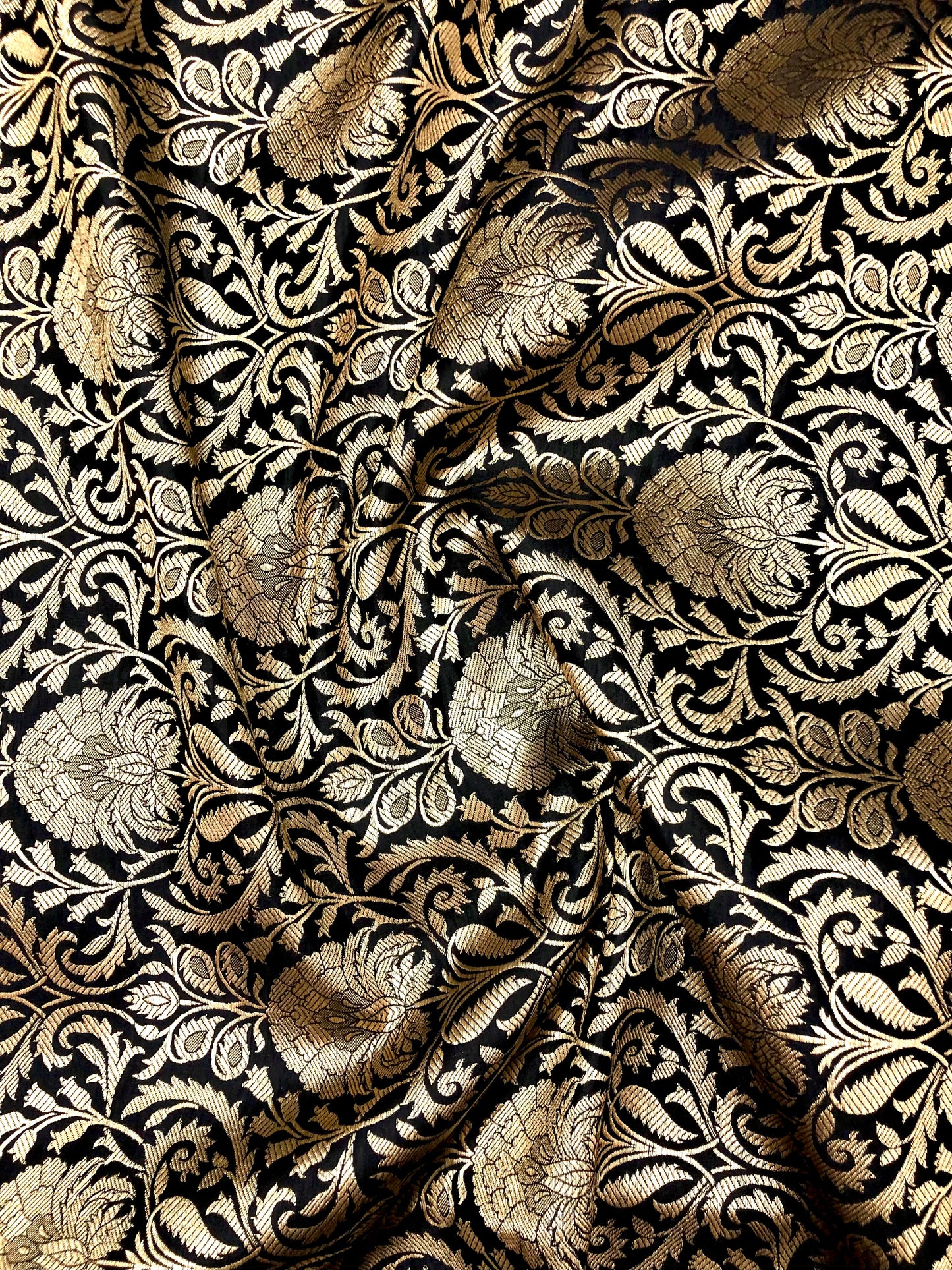 Black and Gold Brocade fabric Kimkhab Wedding Dress Fabric, Jacquard Fabric, Multiple yardage will come in one piece - NF640