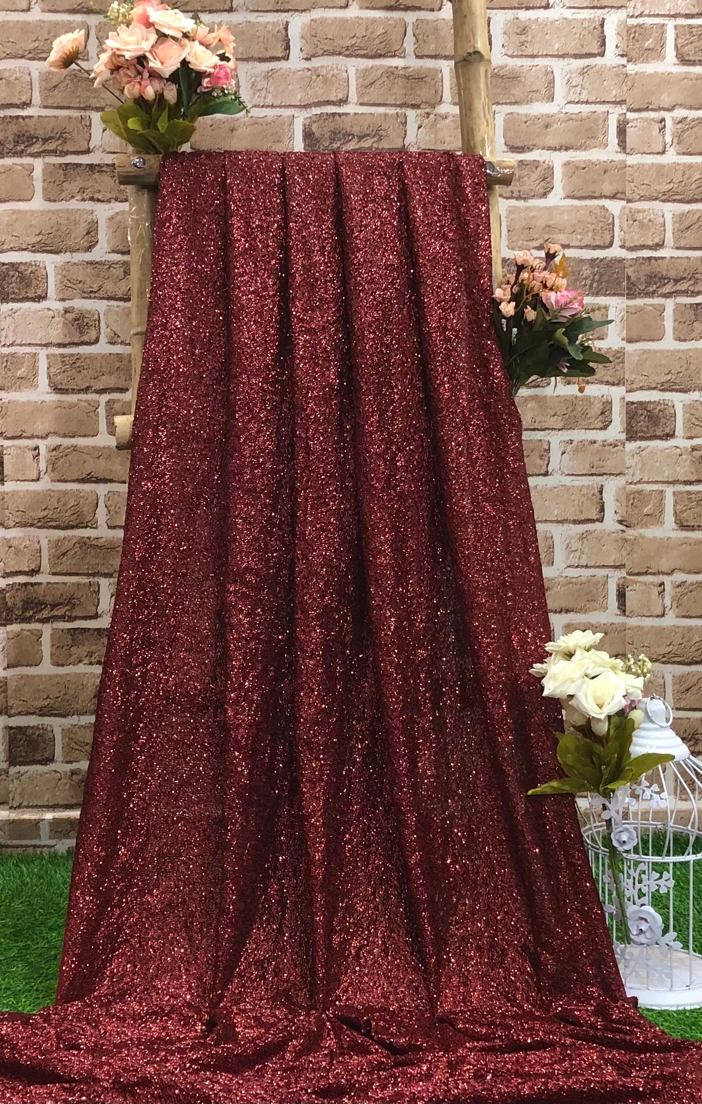 Embroidered Sequin Georgette Fabric in Burgundy color, Multiple lengths will come in the continuous piece - SQAF847