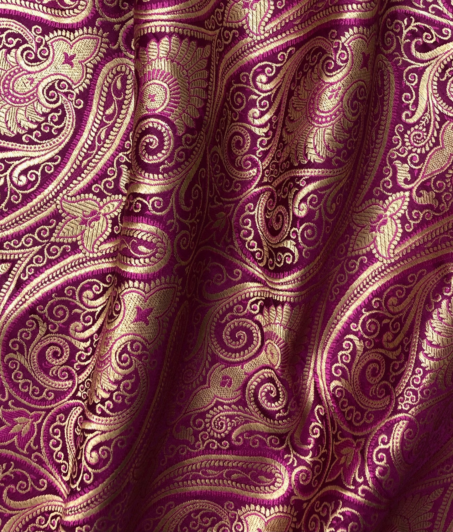 Indian Banarasi Brocade Fabric in Purple and Gold color, Multiple lengths will come in the continuous piece - NF363