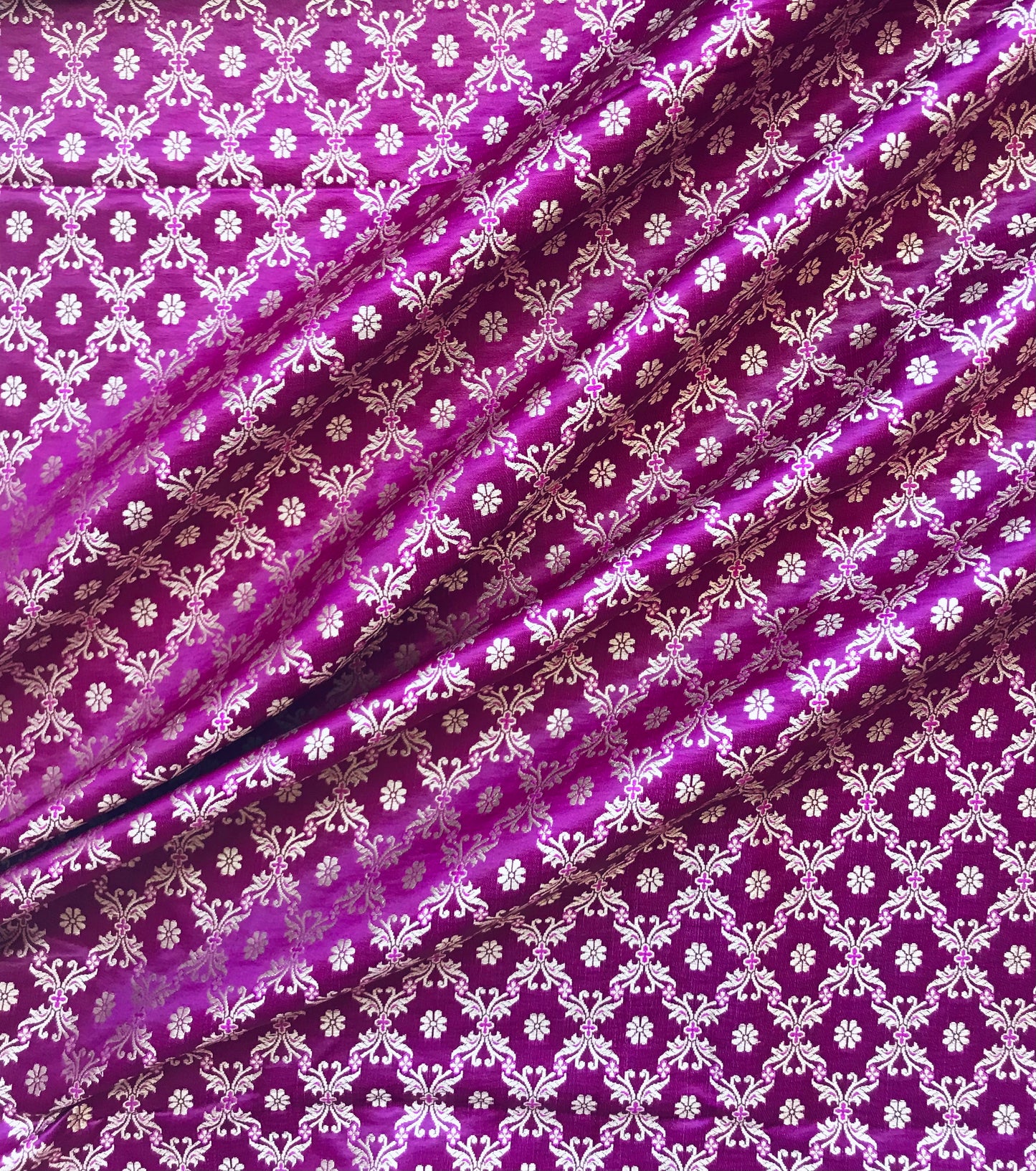 Indian Banarasi Brocade fabric in Purple and Gold color, Multiple lengths will come in the continuous piece - NF210