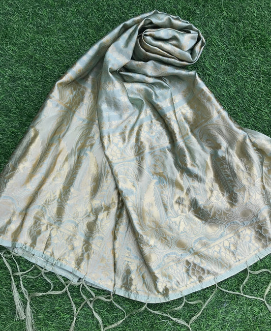 Sage Green and Gold Indian Handloom Dupatta for Women, Shawl, Viscose silk Dupatta, Salwar Suit, Veil, Chunari, Stole, Scarf DP1004