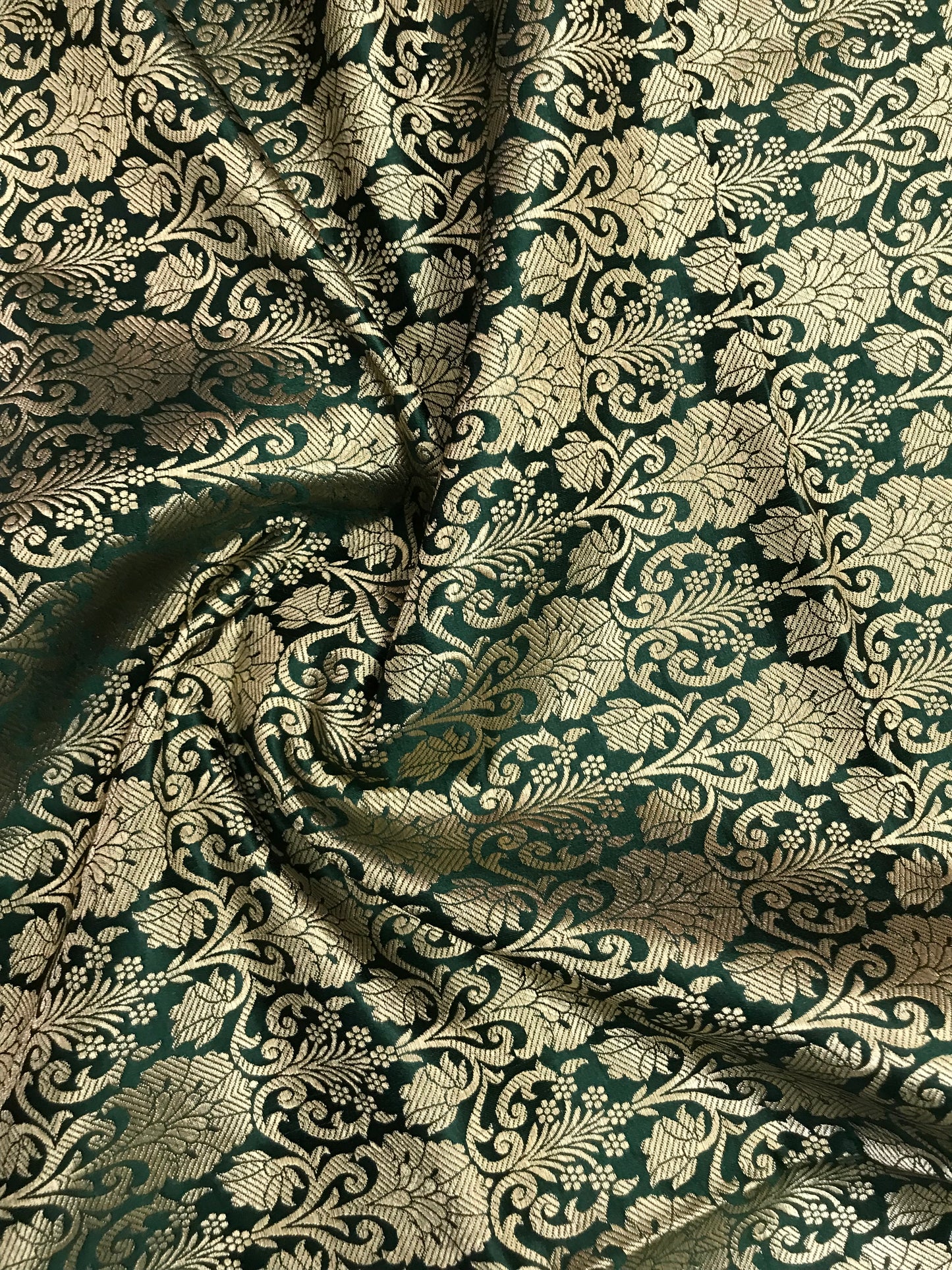 Indian Banarasi Brocade Fabric in Green and Gold color, Multiple lengths will come in the continuous Piece - NF433