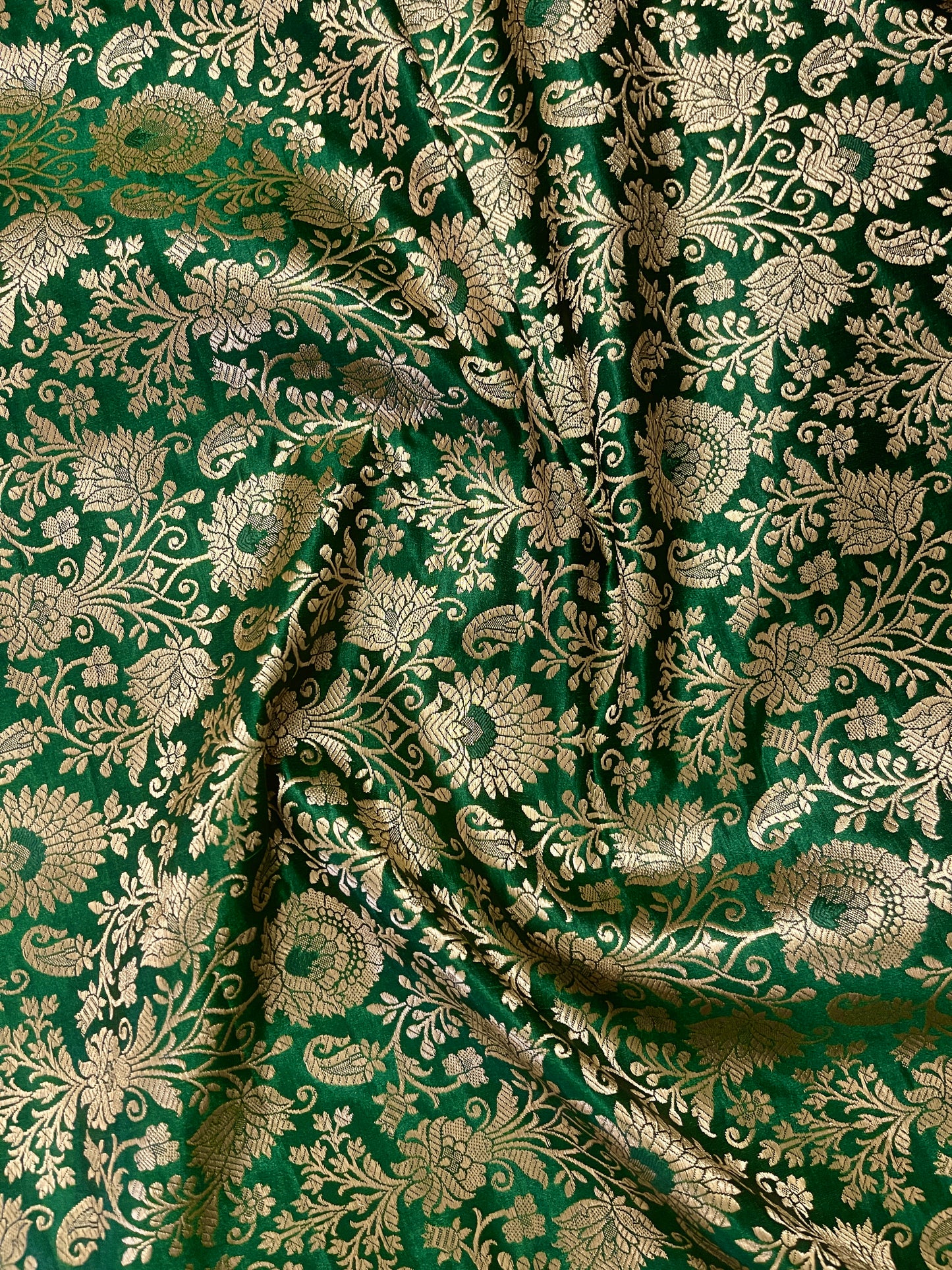 Indian Banarasi Brocade fabric in Green and Gold color, Multiple lengths will come in the continuous piece - NF229