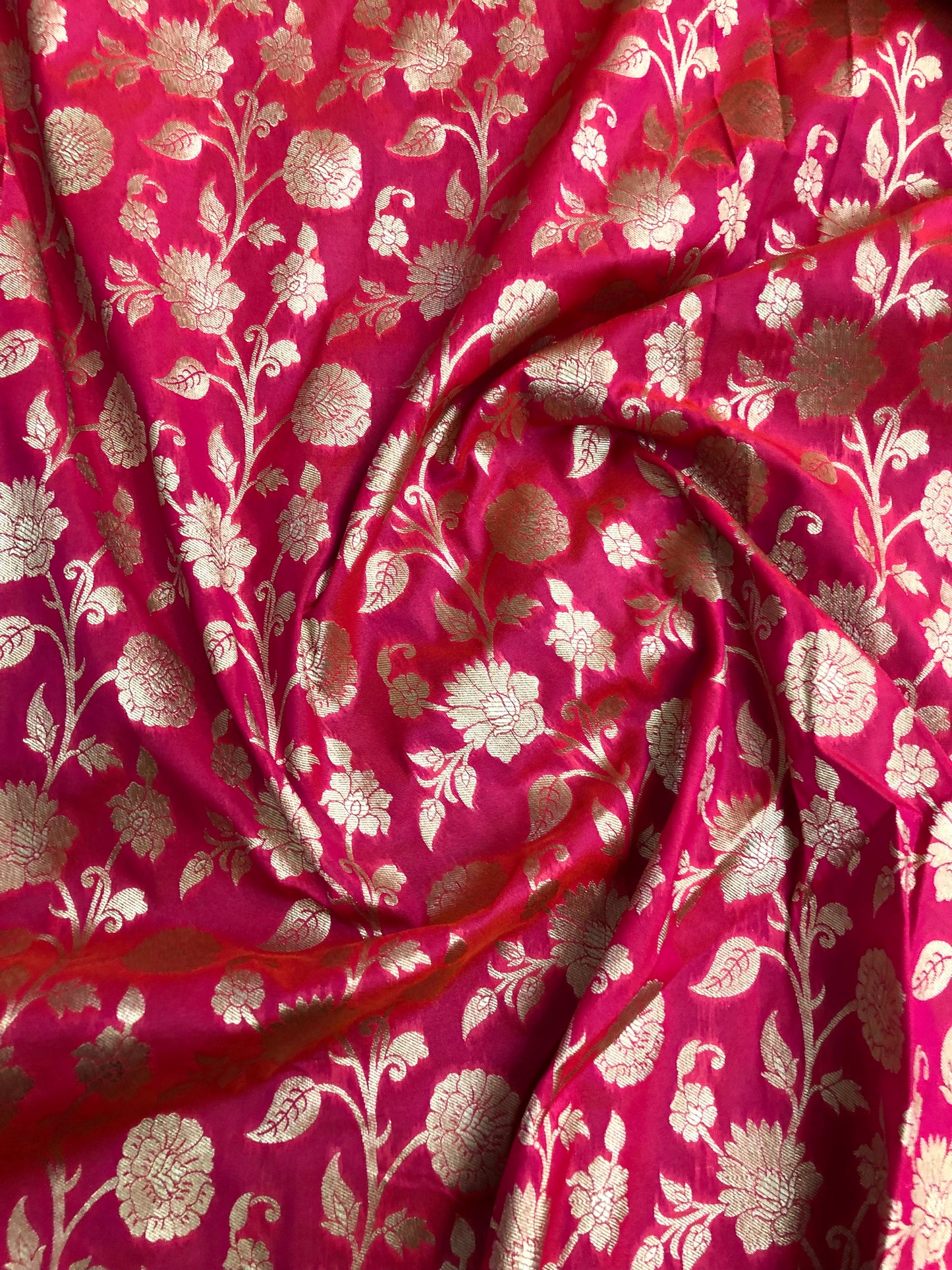 Banarasi Brocade Fabric in Coral Pink and Gold color, Multiple lengths will come in the continuous piece - NF761