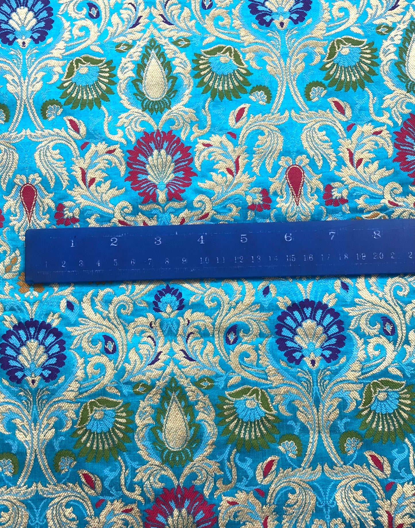 Indian Banarasi Brocade fabric in Blue and Gold color, Multiple lengths will come in the continuous piece - NF613