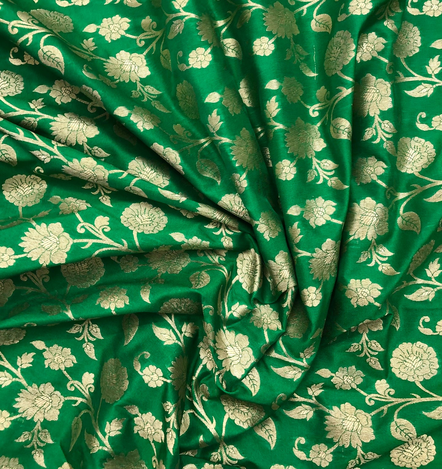 Indian Banarasi Brocade Fabric in Green and Gold color, Multiple lengths will come in the continuous Piece - NF789