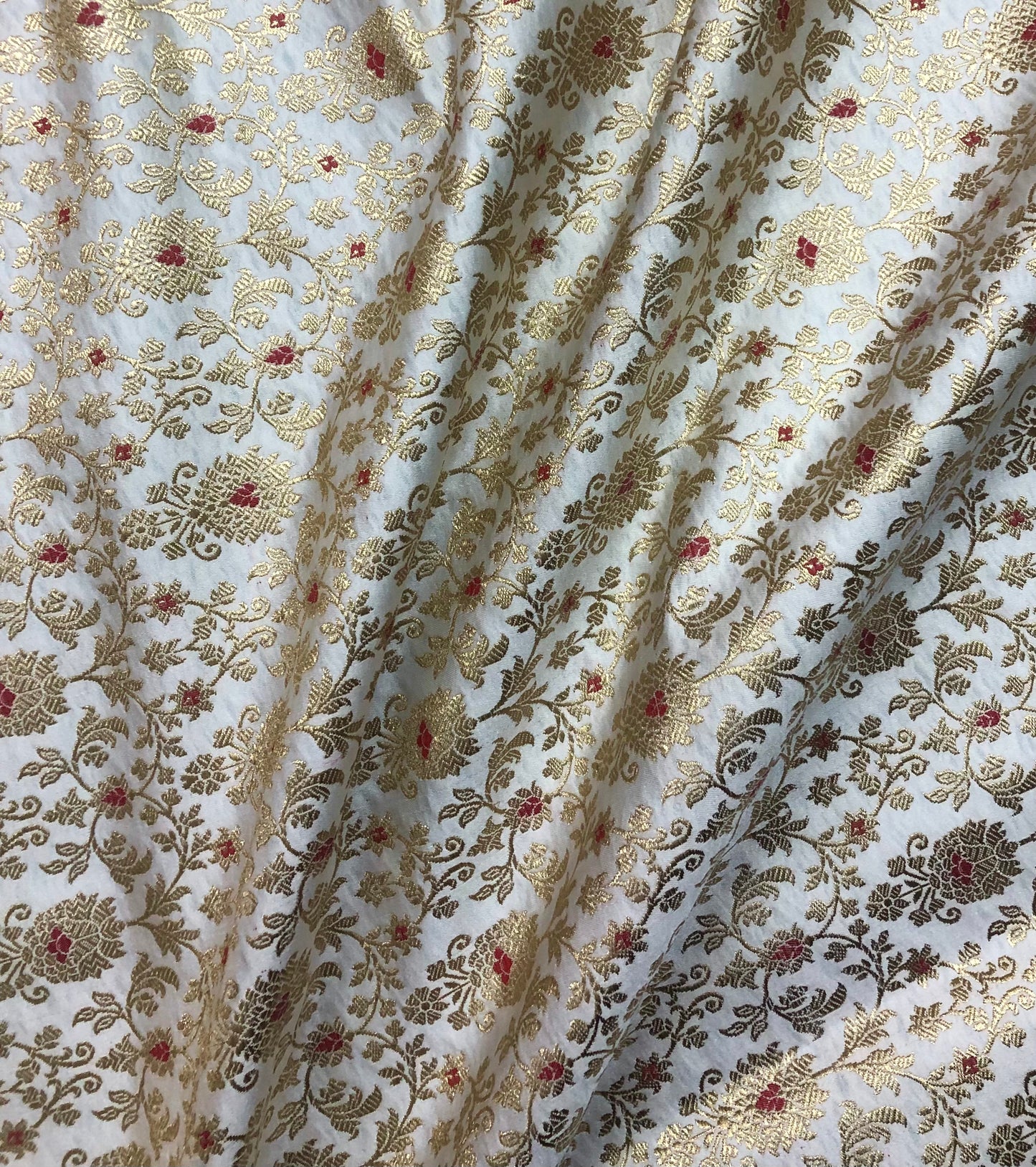 Indian Banarasi Brocade Fabric in Off White and Gold color, Multiple lengths will come in a continuous piece - NF703